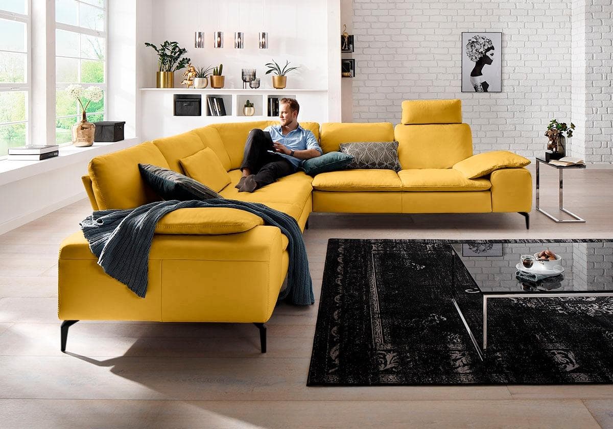 W.SCHILLIG Ecksofa valentinoo L-Form Gelb Leder mit Sitztiefenverstellung