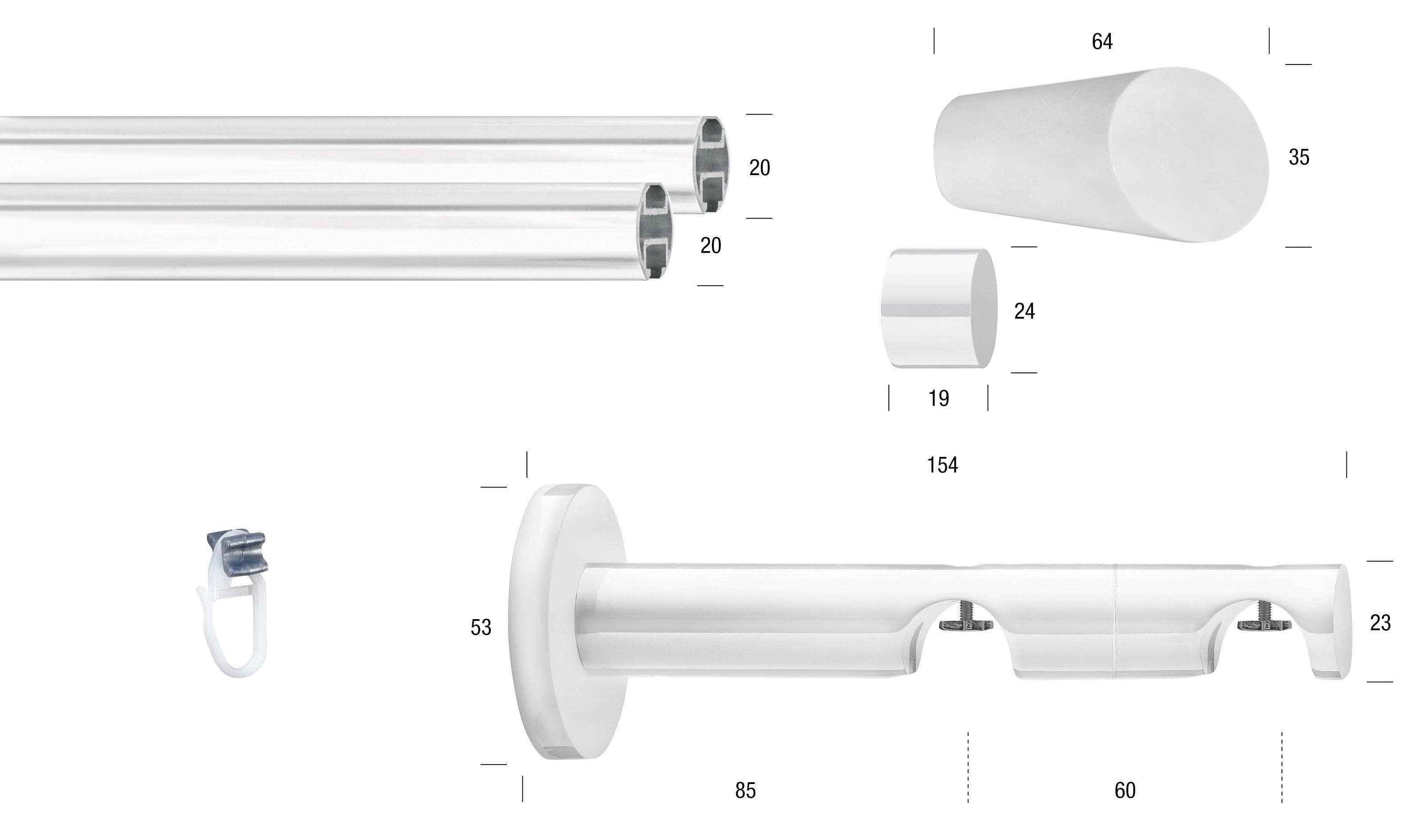 GARESA Gardinenstange WHITE Weiß 170cm Innenlauf