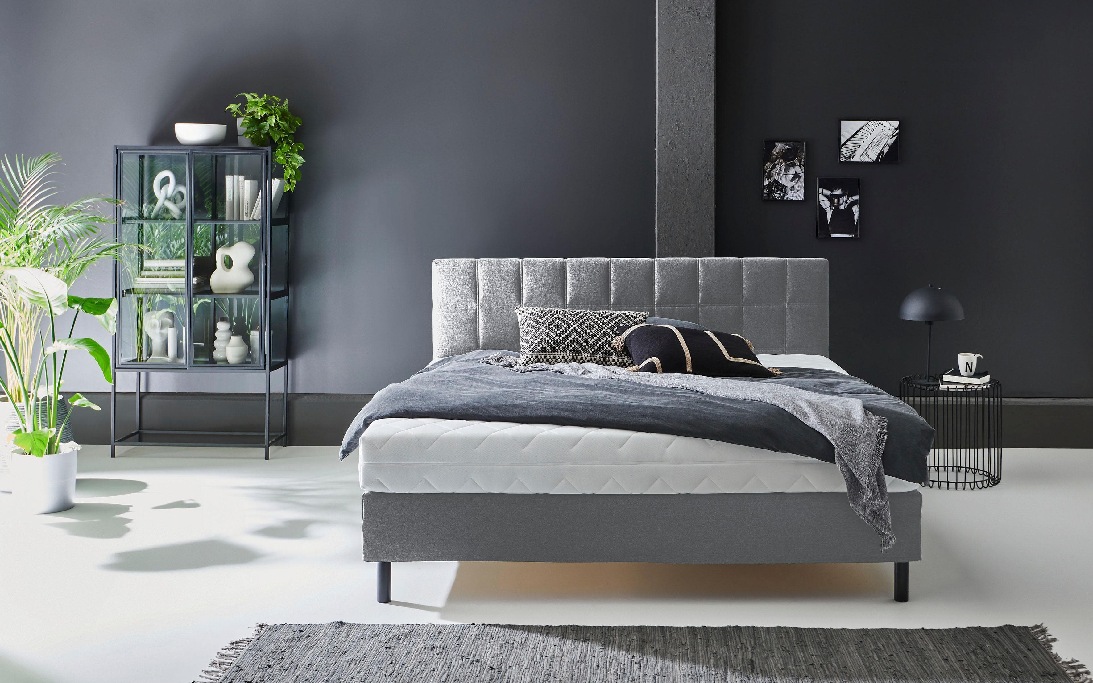 Boxbett Nikola Grau 160x200 cm mit Matratze H3