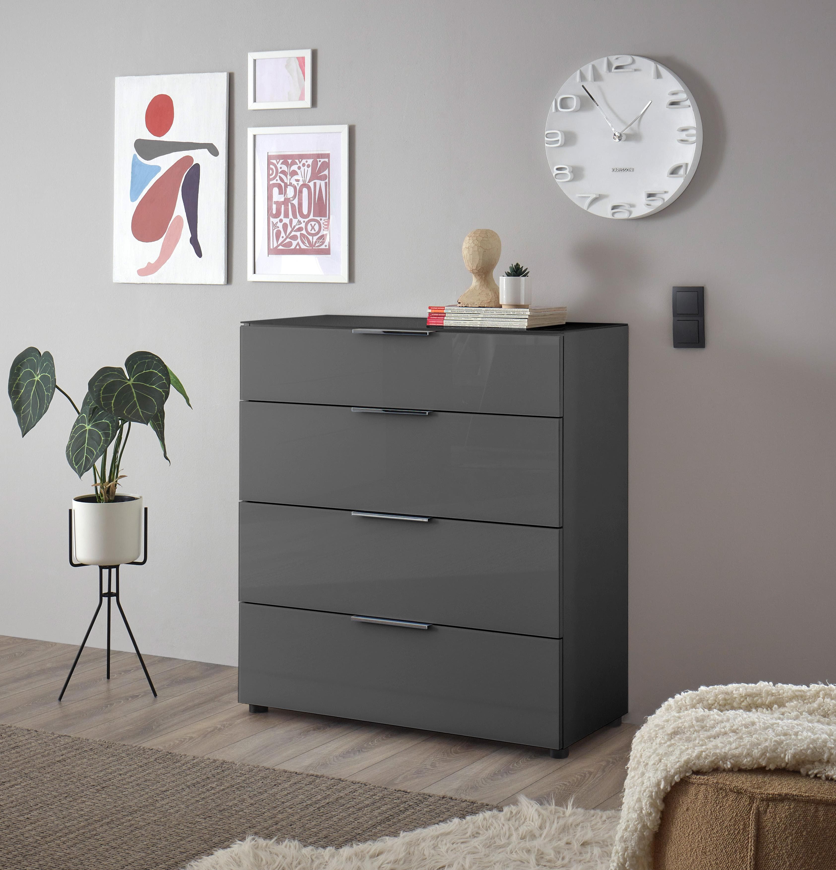 HBZ Kommode Santorin Anthrazit mit Glasfront und Softclose