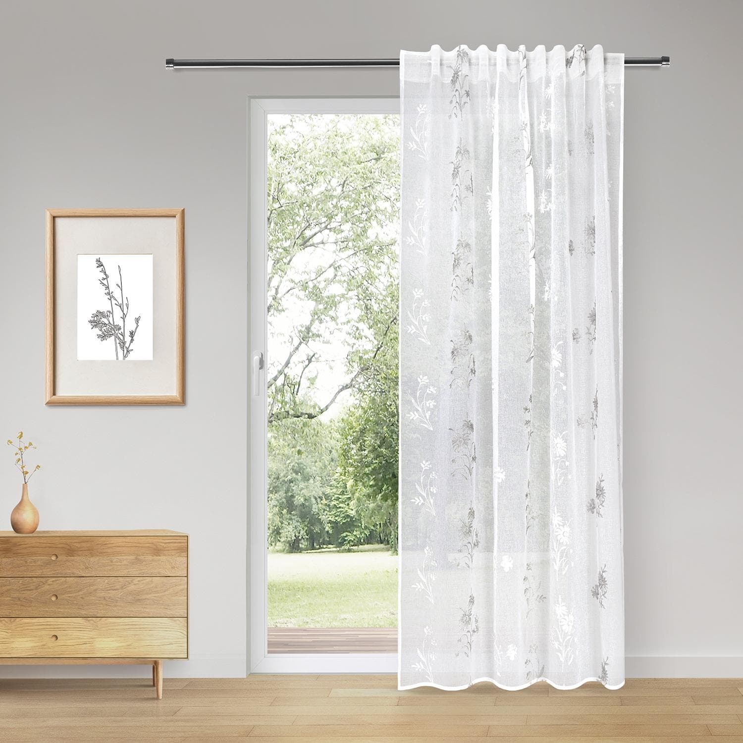 Gerster Wina SB-Gardine: Halbtransparent, Weiß-Silber, Verdeckte Schlaufen