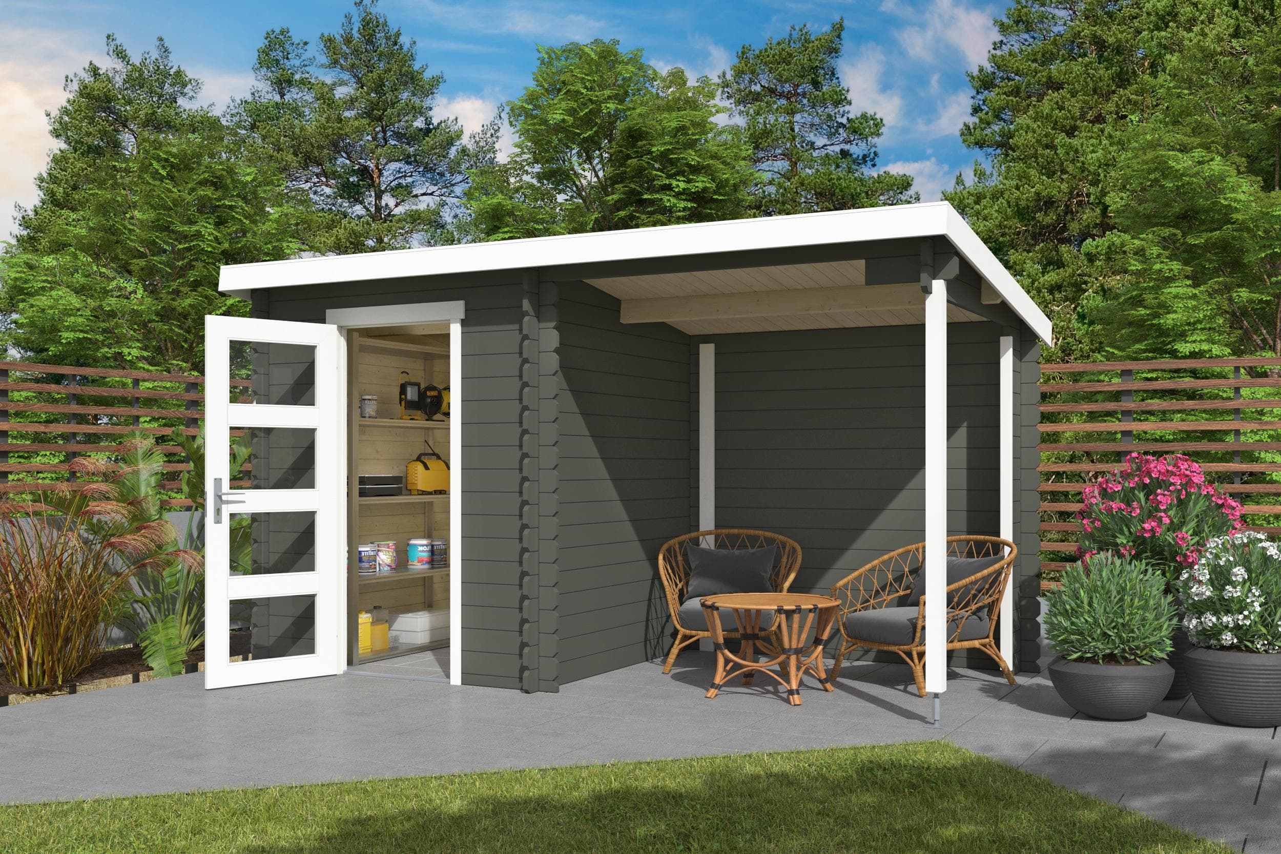 Gartenhaus Jelle Plus Grüngrau Massivholz