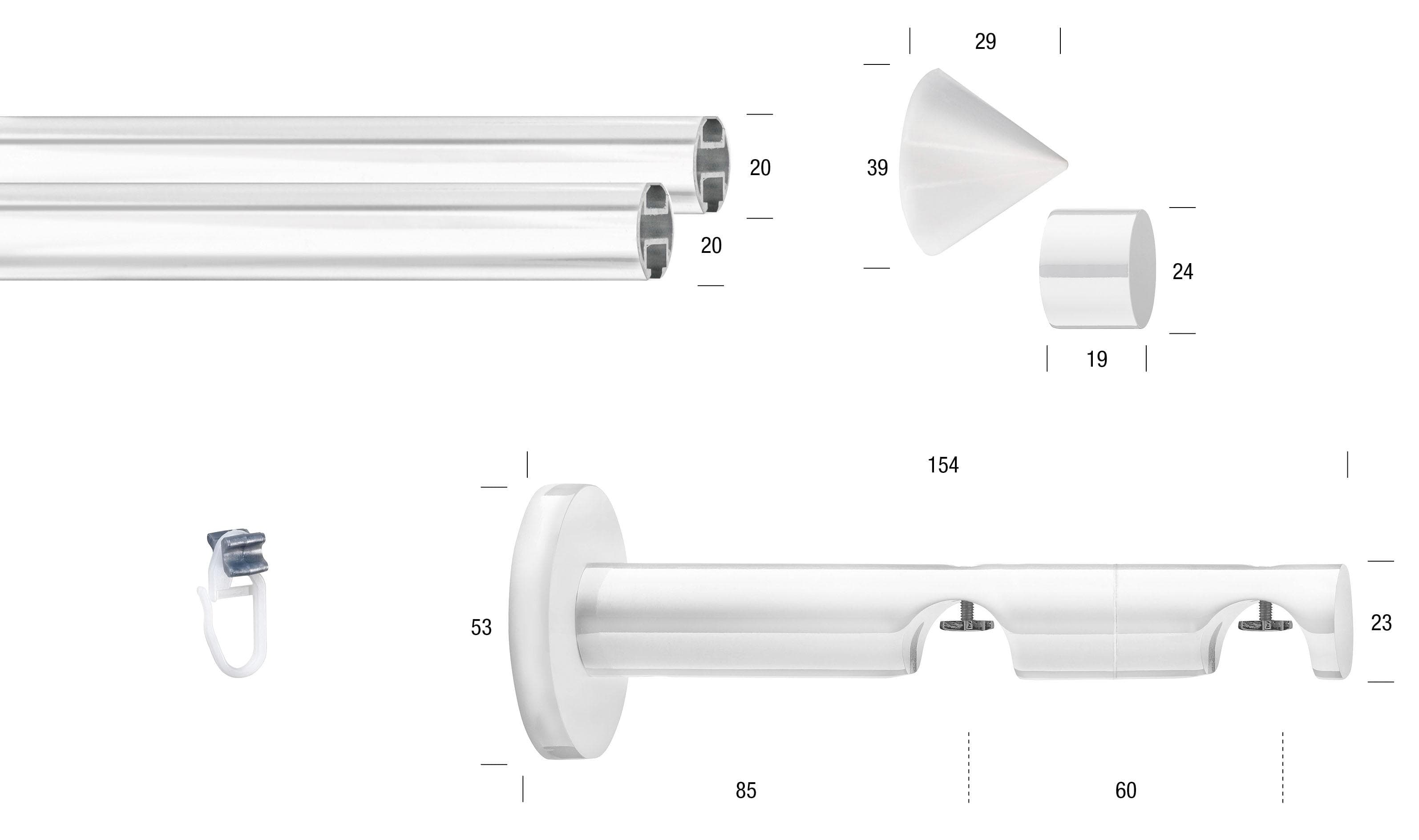 Gardinenstange GARESA WHITE Innenlauf Verlängerbar Wandmontage