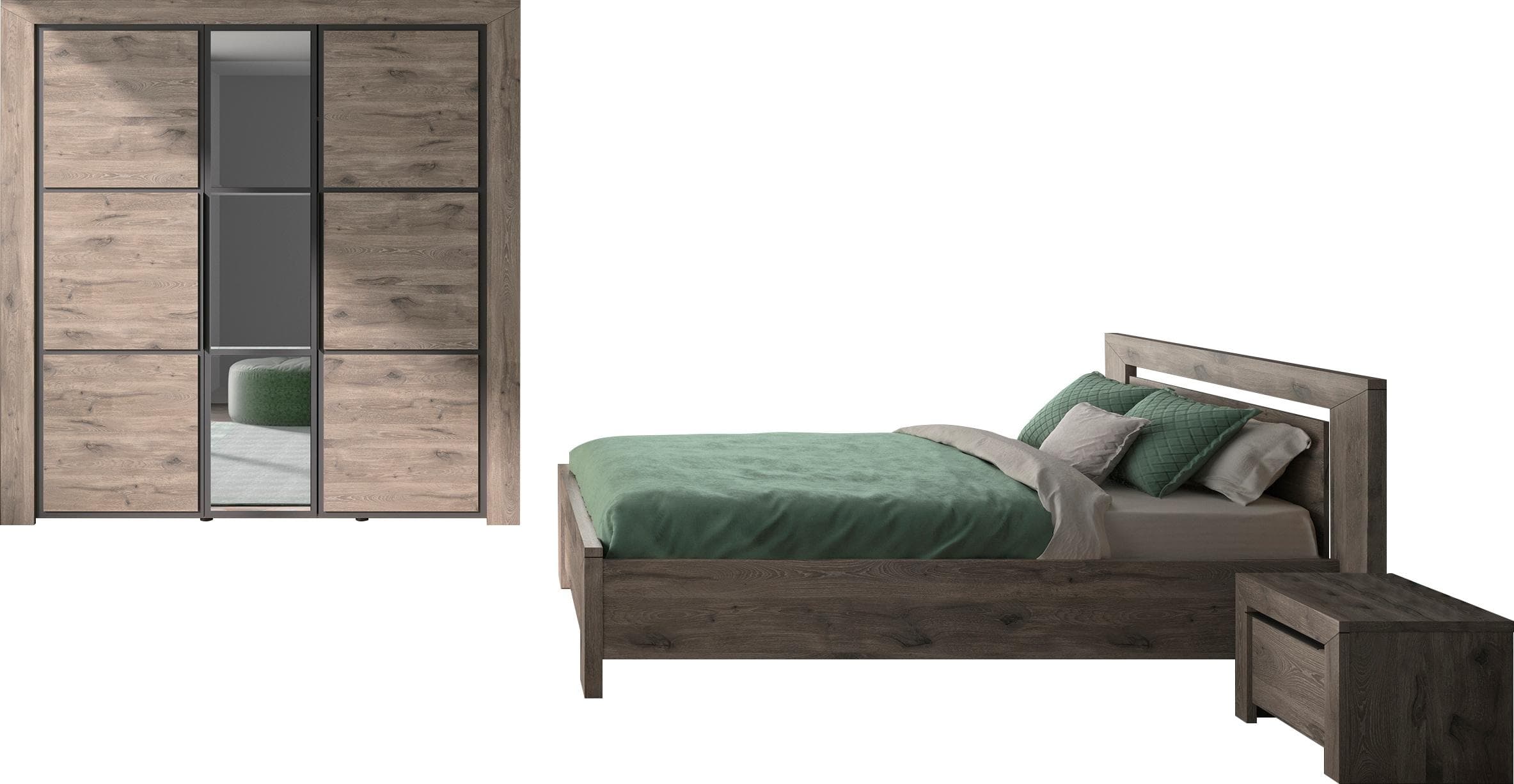 Jugendzimmer-Set GAMI Brugge Braun Eiche Natur 160x200cm Spanplatte