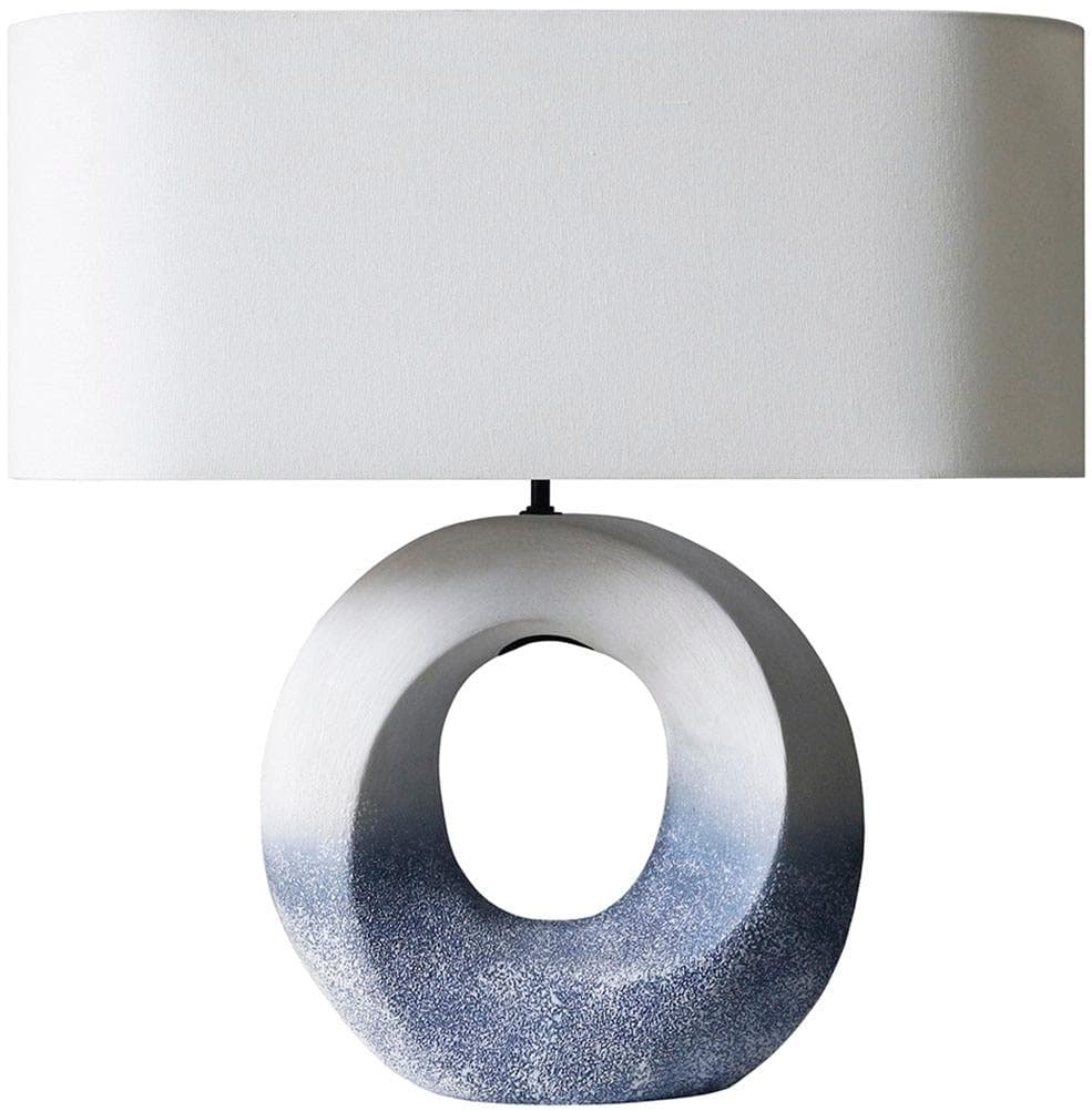 SalesFever Keramik Tischleuchte mit Handbemalter Basis und Elfenbeinfarbenem Leinenschirm