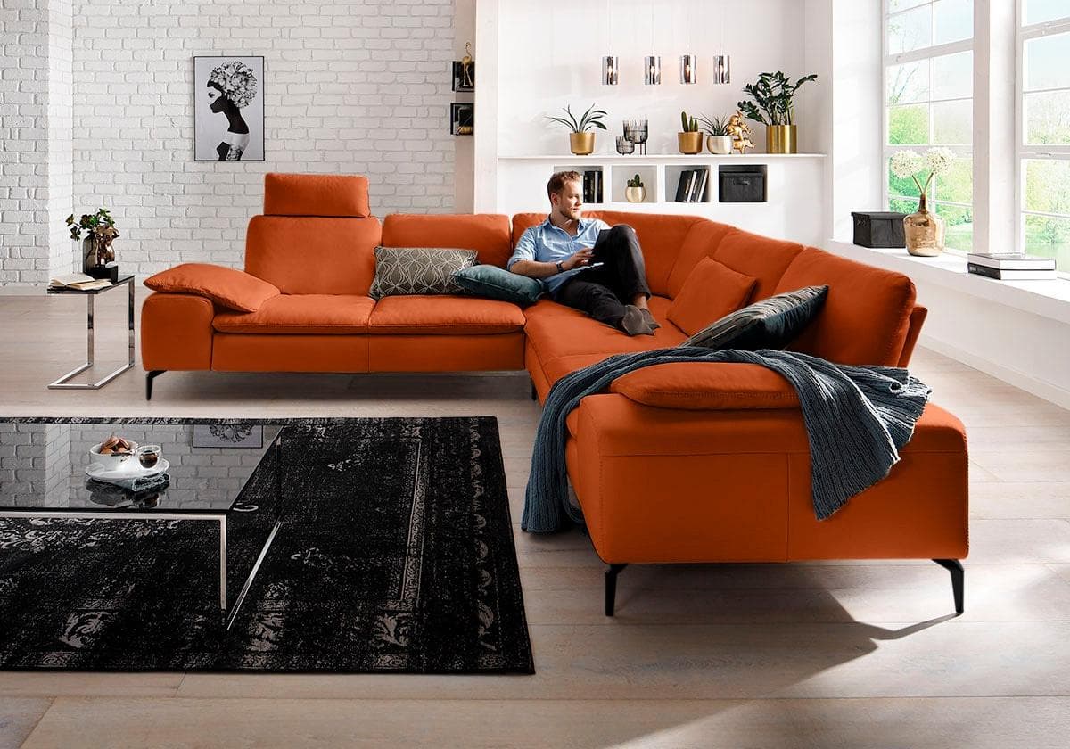 W.SCHILLIG Ecksofa Valentinoo L-Form Orange Longlife Xtra-Leder