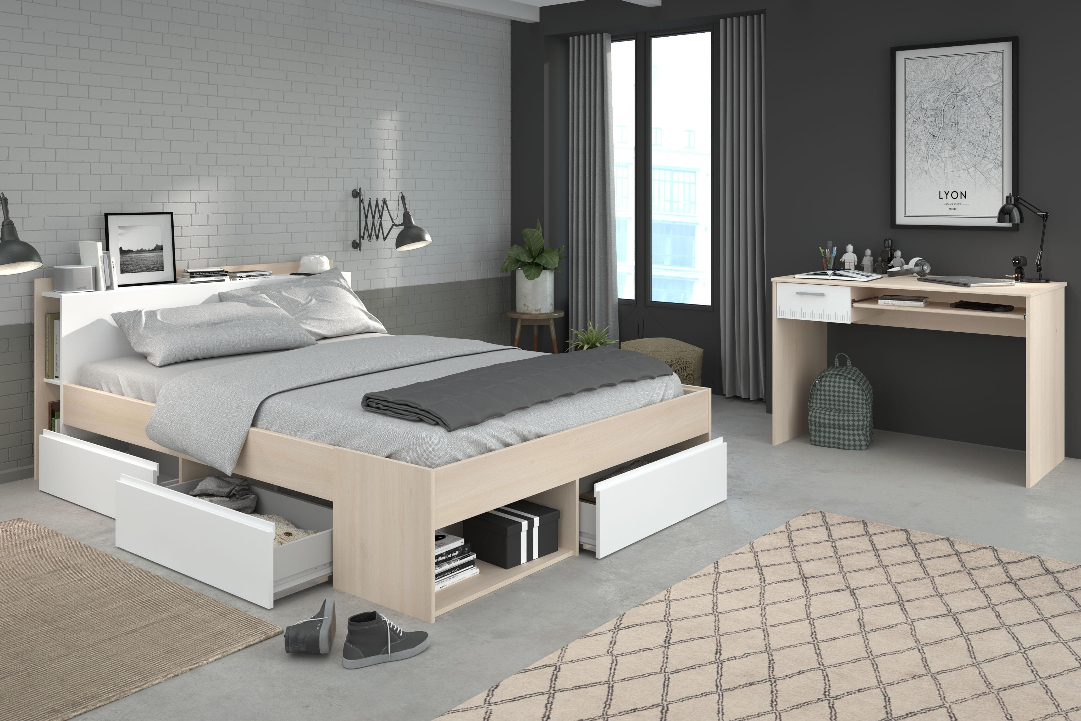Jugendzimmer-Set in Linealoptik aus Akazie