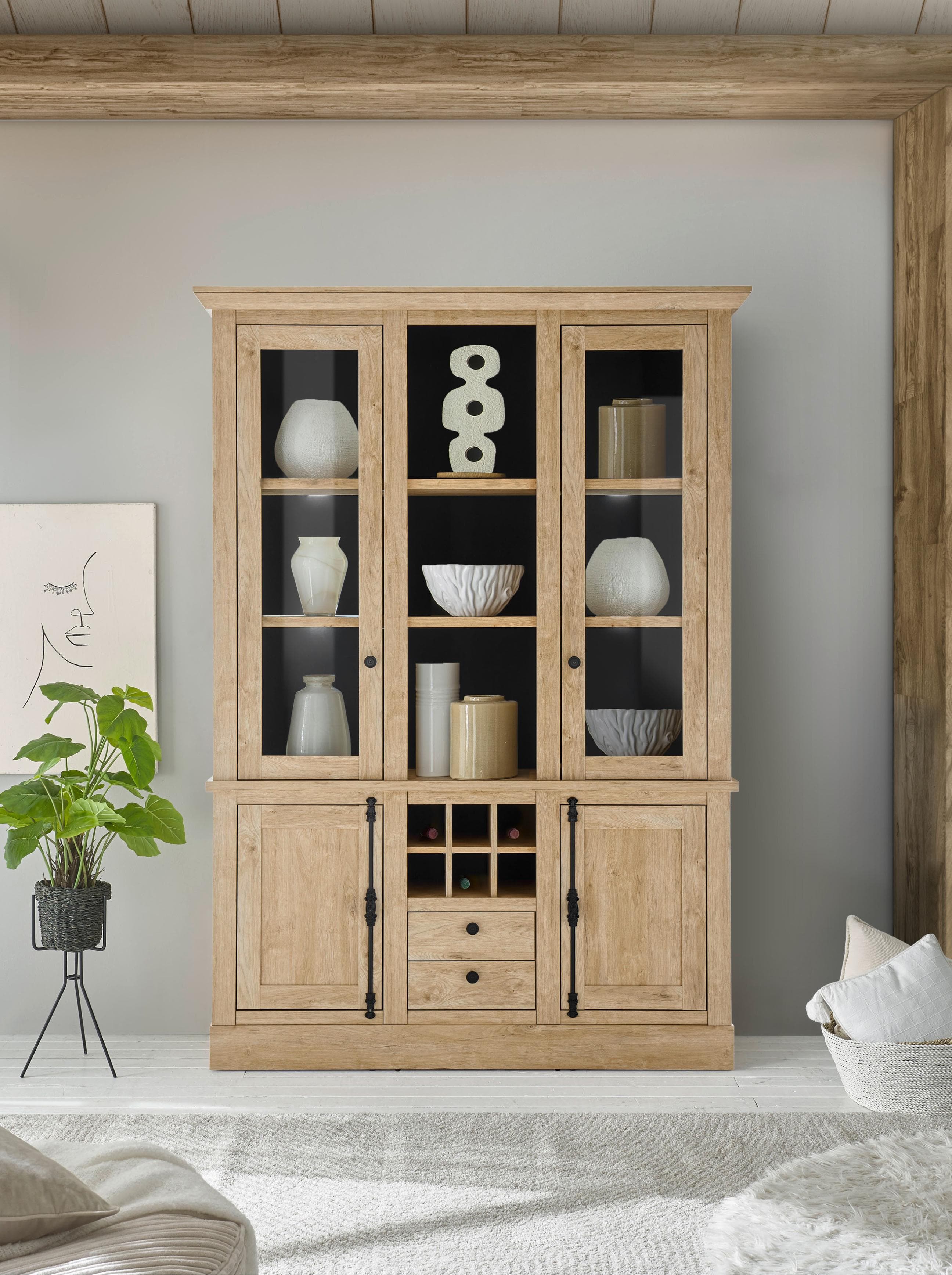 HOME AFFAIRE Cornwall Vitrine Hochschrank Eiche Landhausstil