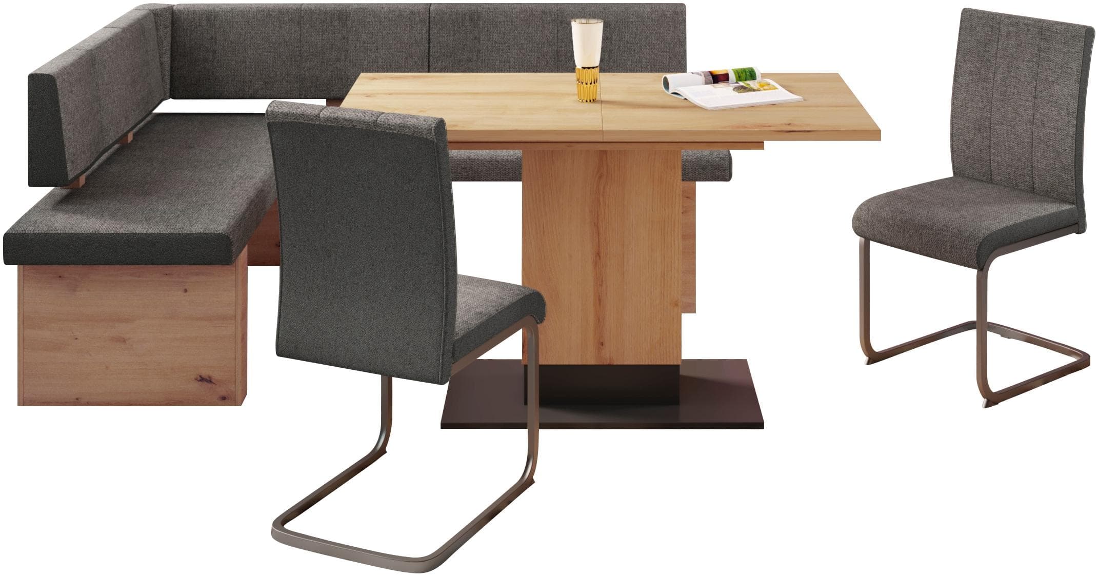 HELA BERKEL Essgruppe: Säulentisch mit Synchronauszug & Eckbank