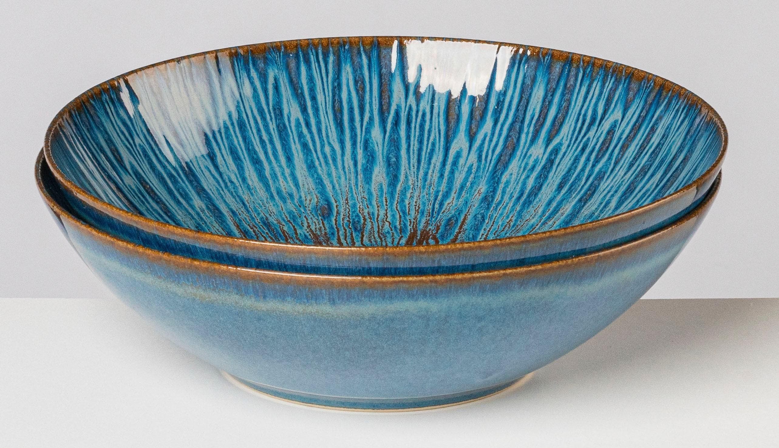 Schüssel GIPFELSTÜCK "Eisfall" Blau/Braun 24 cm Steinzeug Scandi-Style