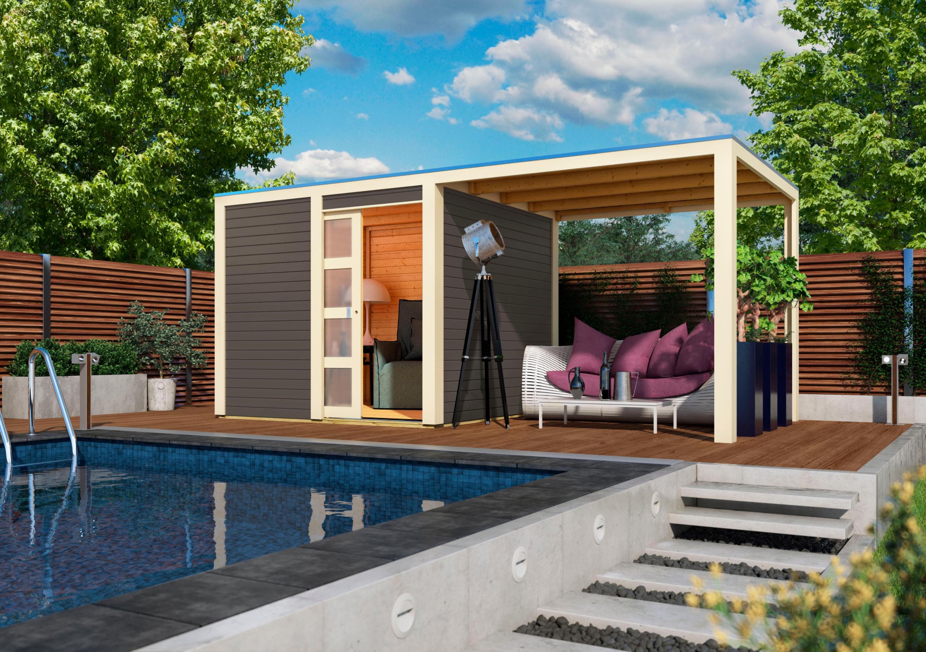 Gartenhaus KARIBU "Quellsee 1" Grau Holzwerkstoff Flachdach