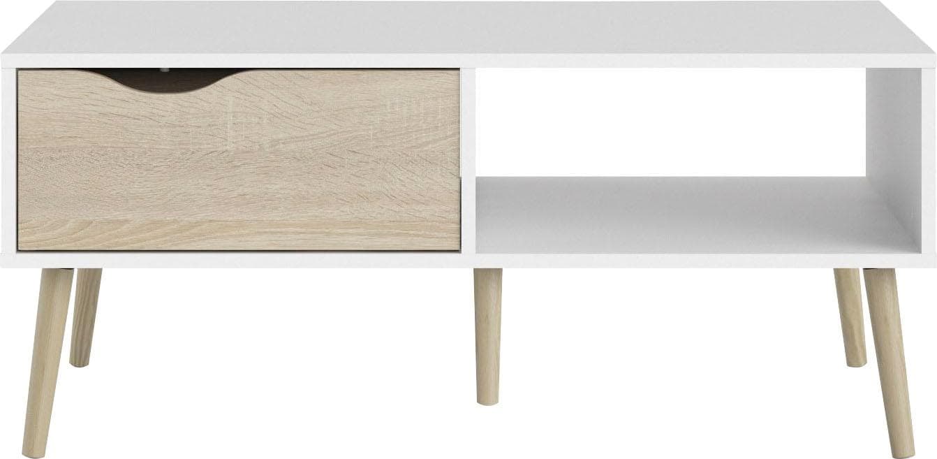 Couchtisch ANDAS Oslo Weiß/Eiche 2 Ebenen 1 Schublade