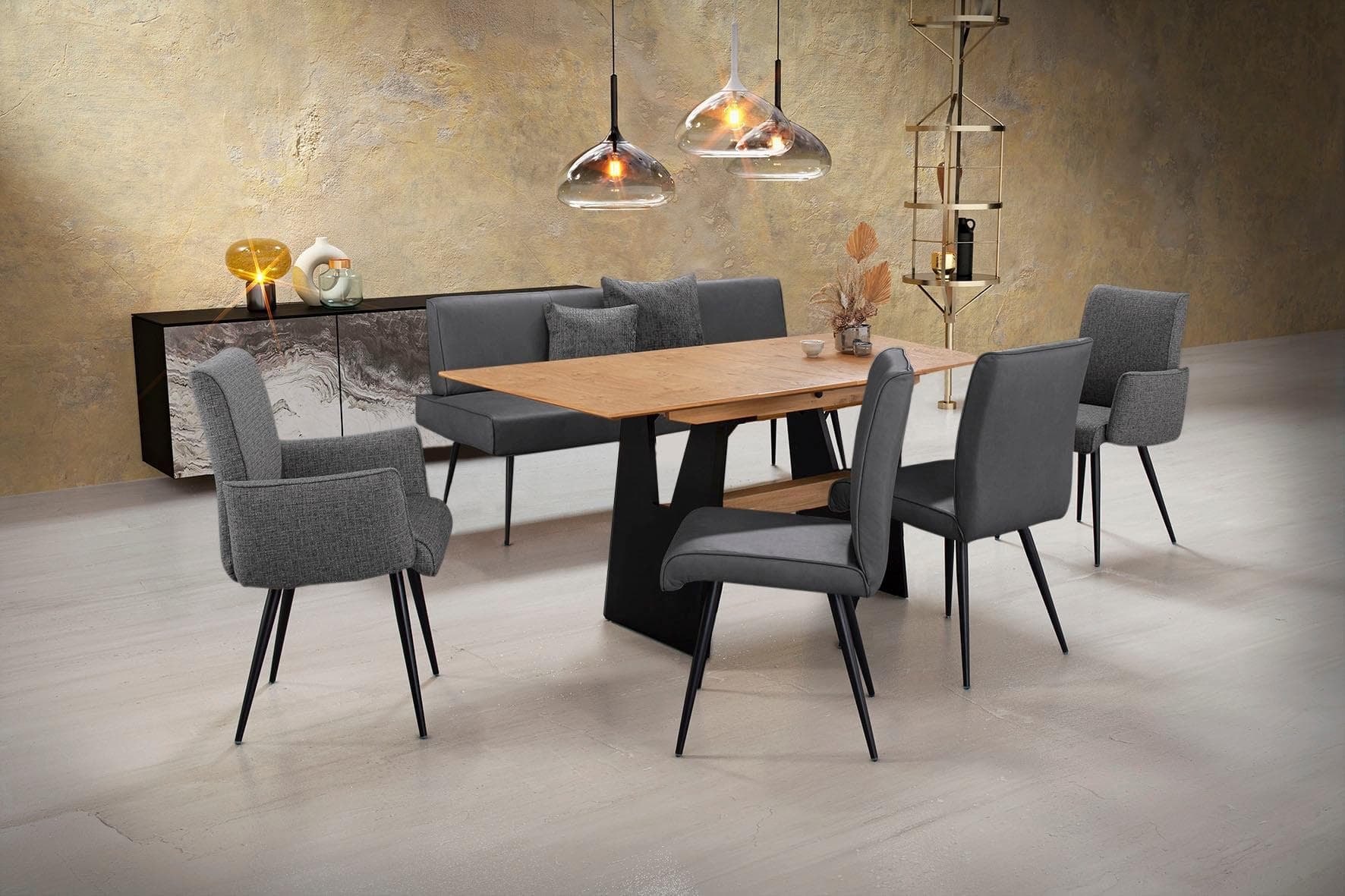 K+W Komfort & Wohnen Essgruppe Giacomo I Grau Schwarzgrau Ausziehbar