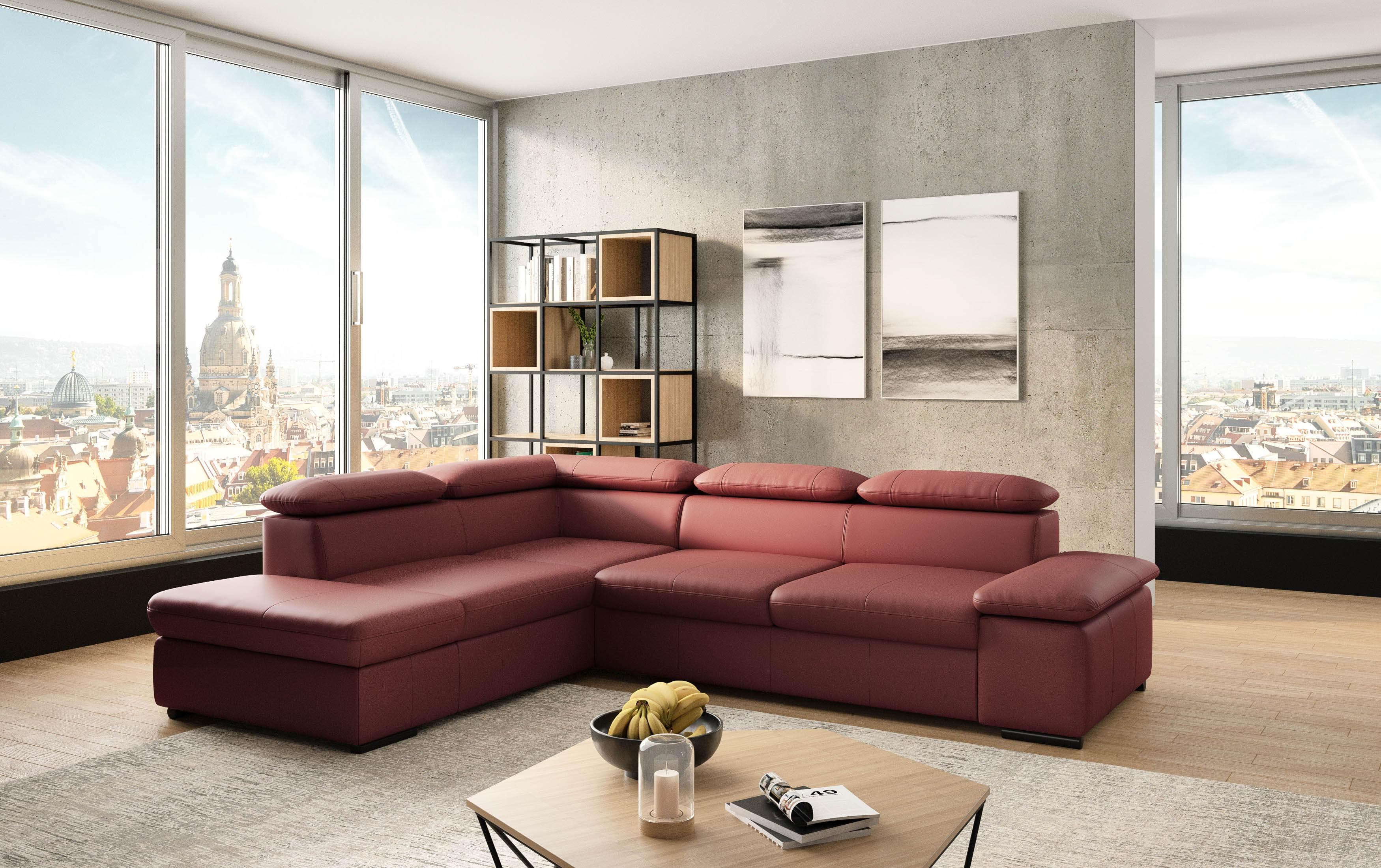 SIT & MORE Ecksofa Alcudia L-Form Merrot NaturLEDER mit Armteilverstellung