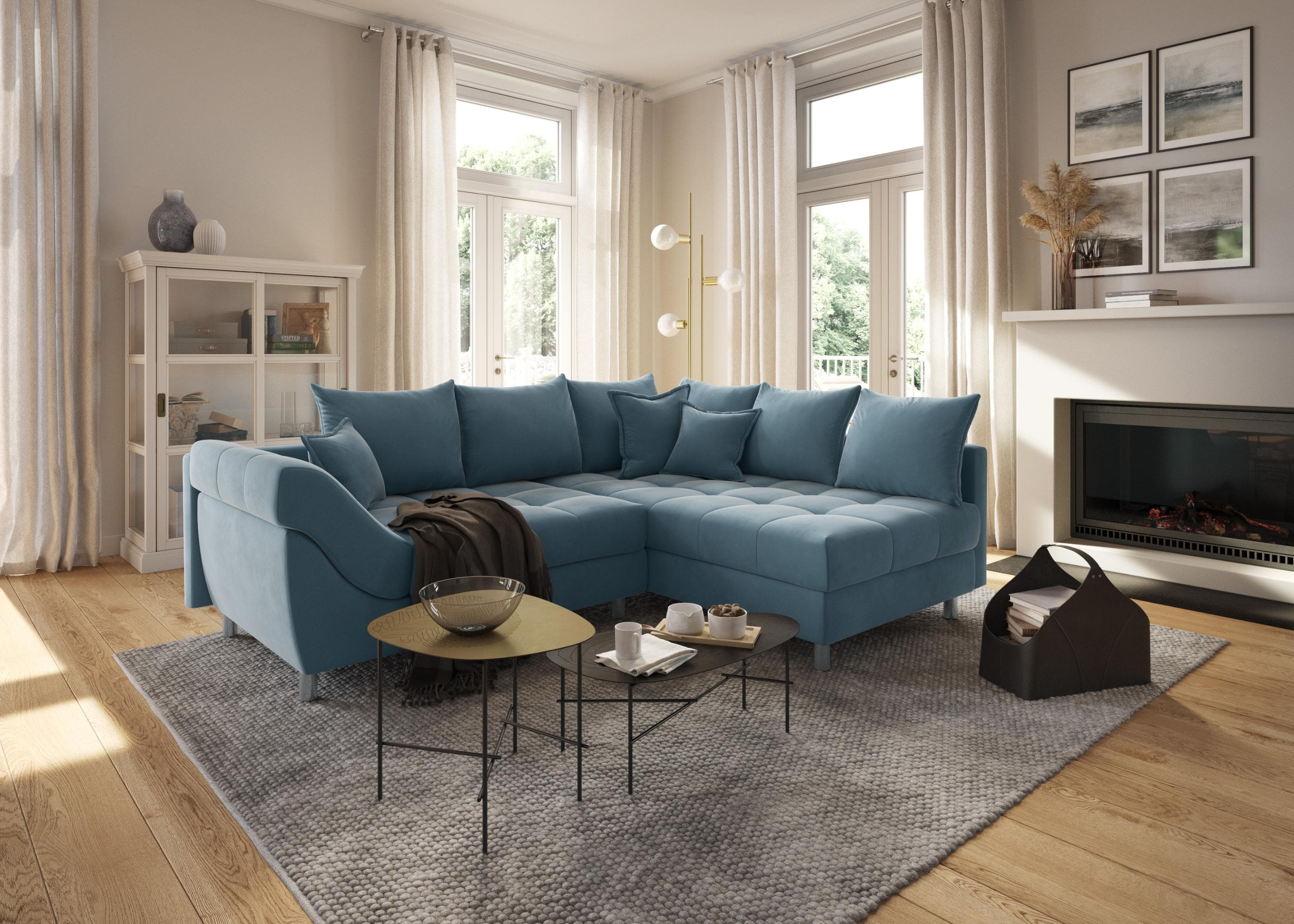 Ecksofa mit Federkern und wechselbarer Recamiere