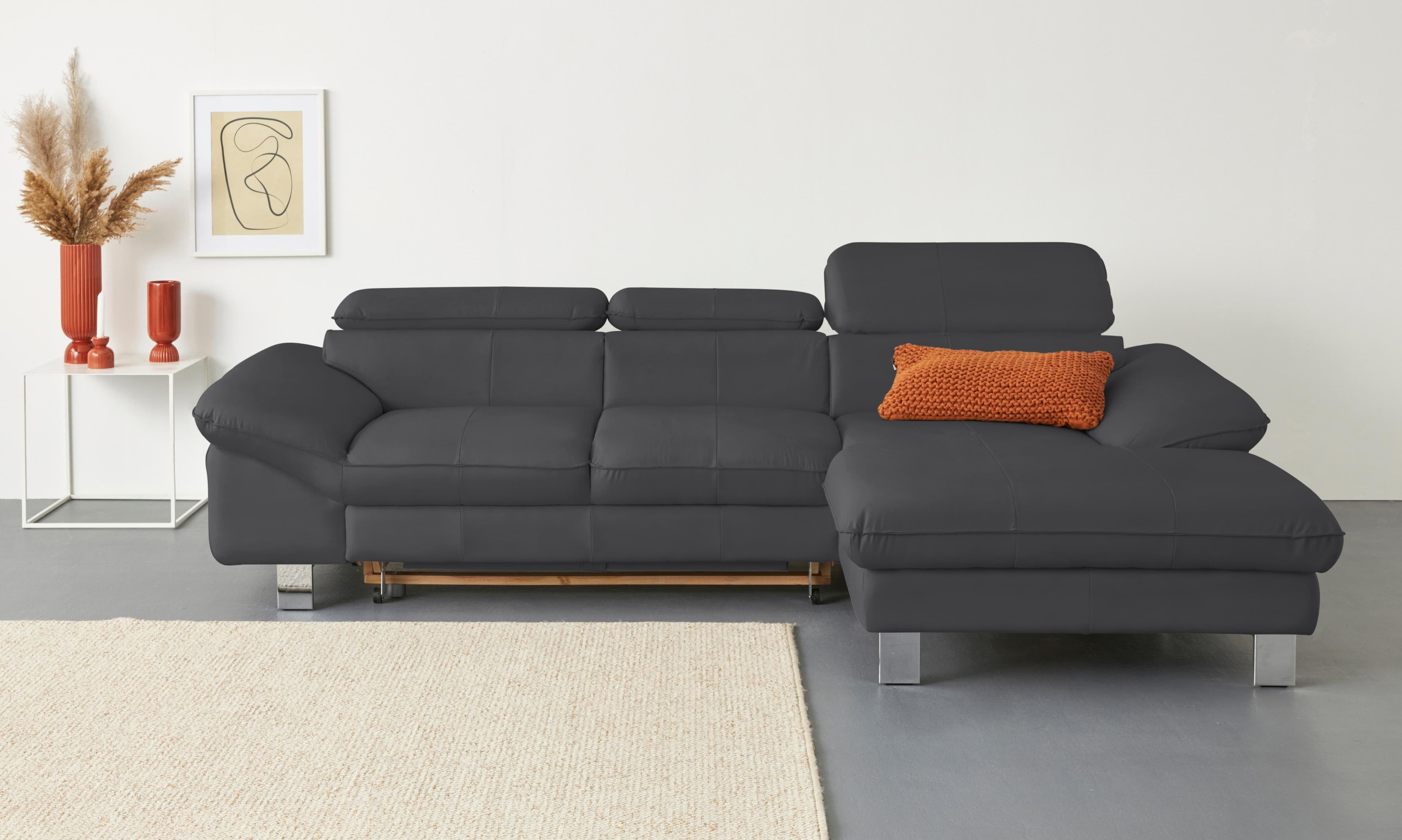 COTTA Ecksofa Driver L-Form Grau mit Bettfunktion und Kopfteilverstellung