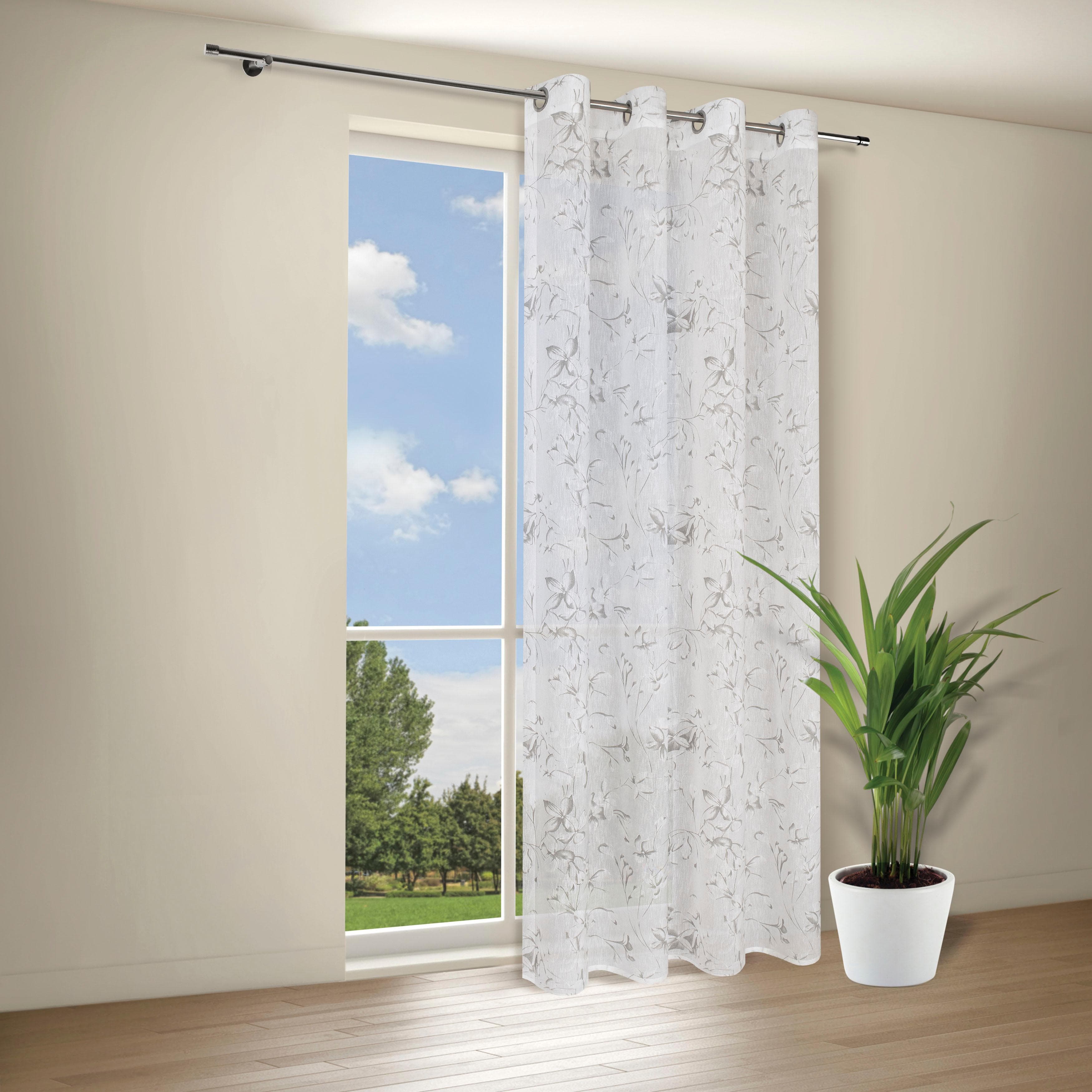 Gardine GERSTER Inia Weiß Grau Polyester Ösenschal