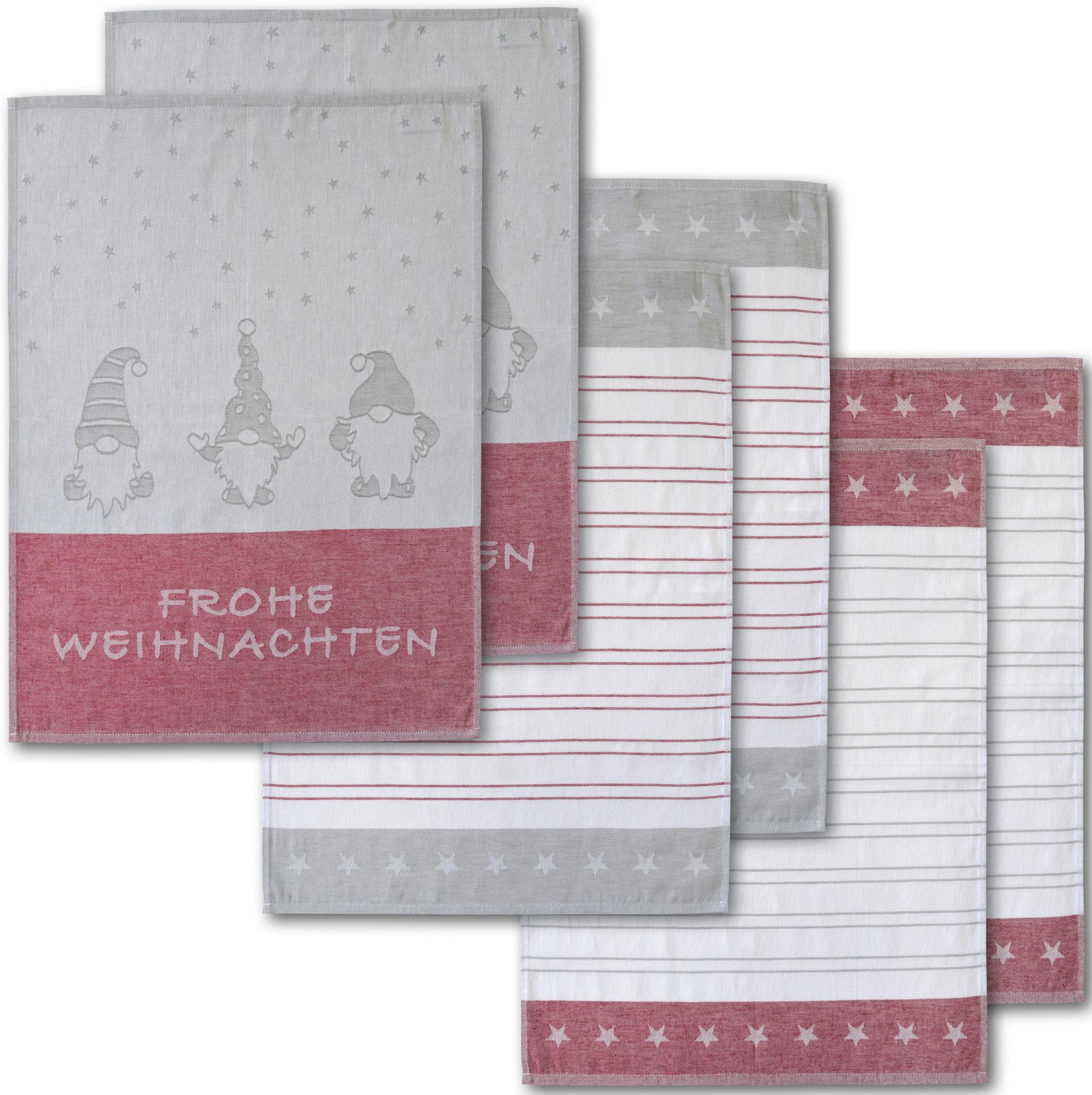 Dyckhoff Geschirrtuch Set Wichtel Weihnachten 3-tlg. Rot/Weiß/Grau