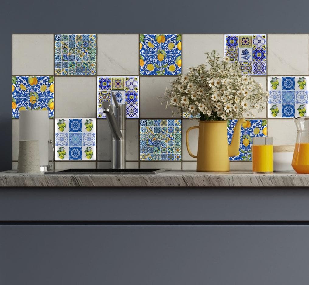 Fliesenaufkleber QUEENCE Bunte Ornamente Blau 12er Set