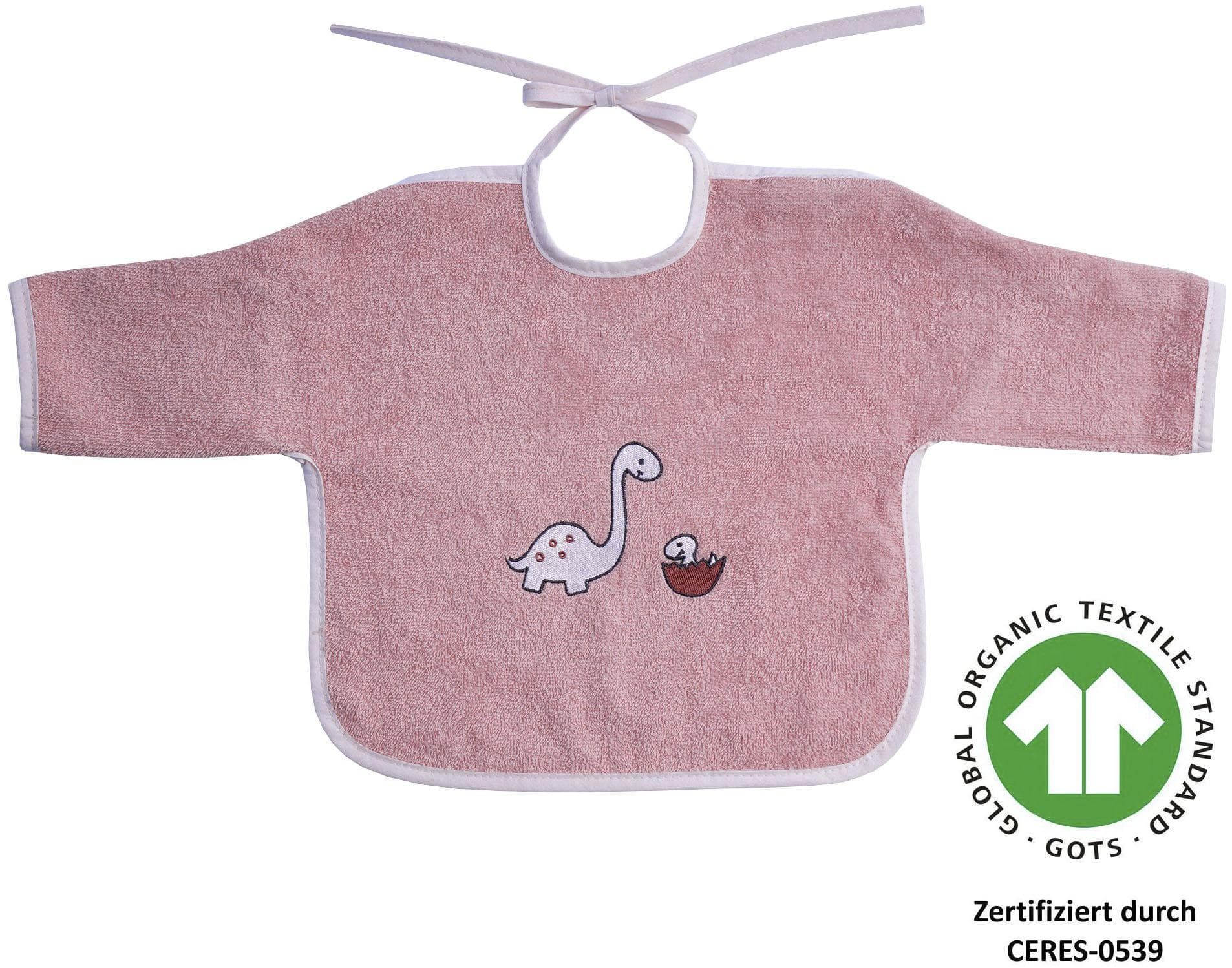 Lätzchen Wörner Dinofamilie Baby rosa mit Ärmeln Baumwolle