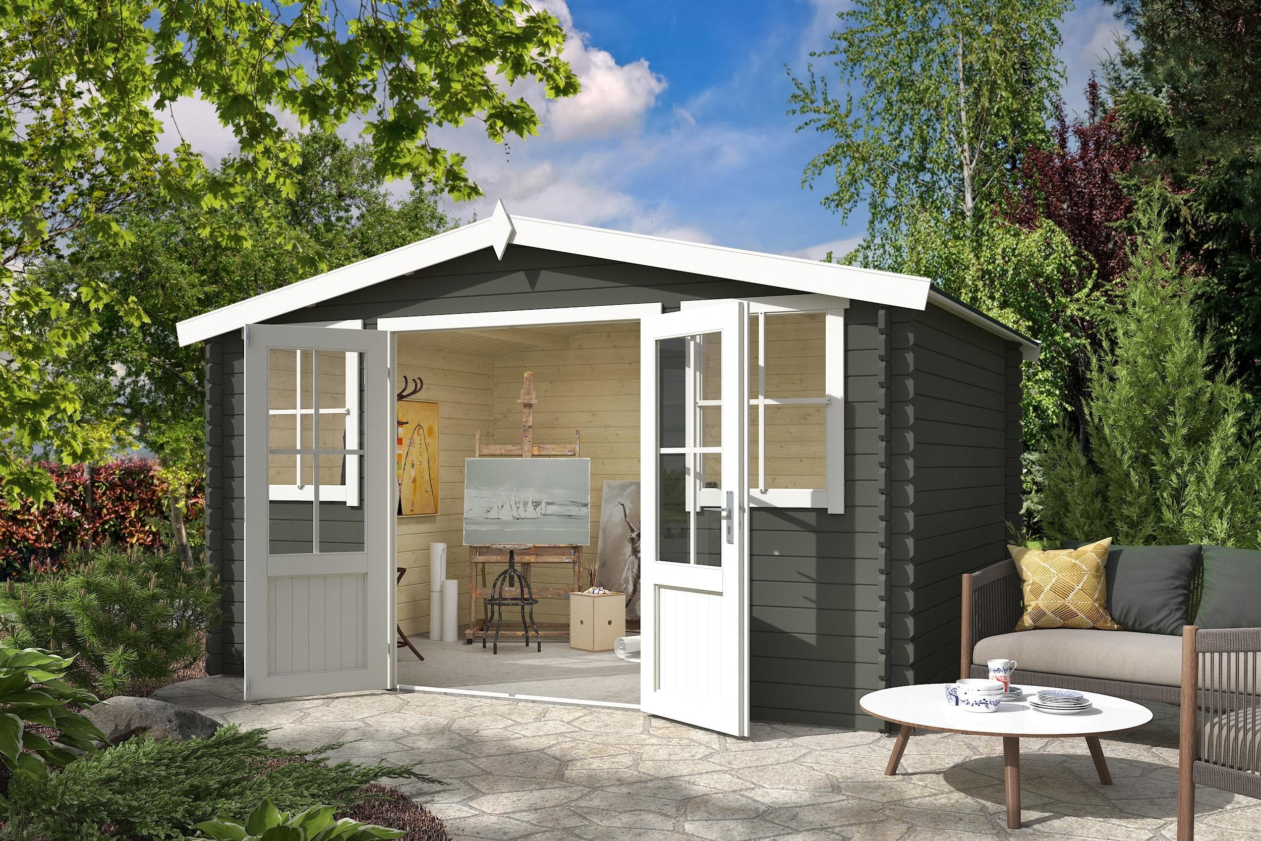 Gartenhaus Dallas Massivholz Grüngrau