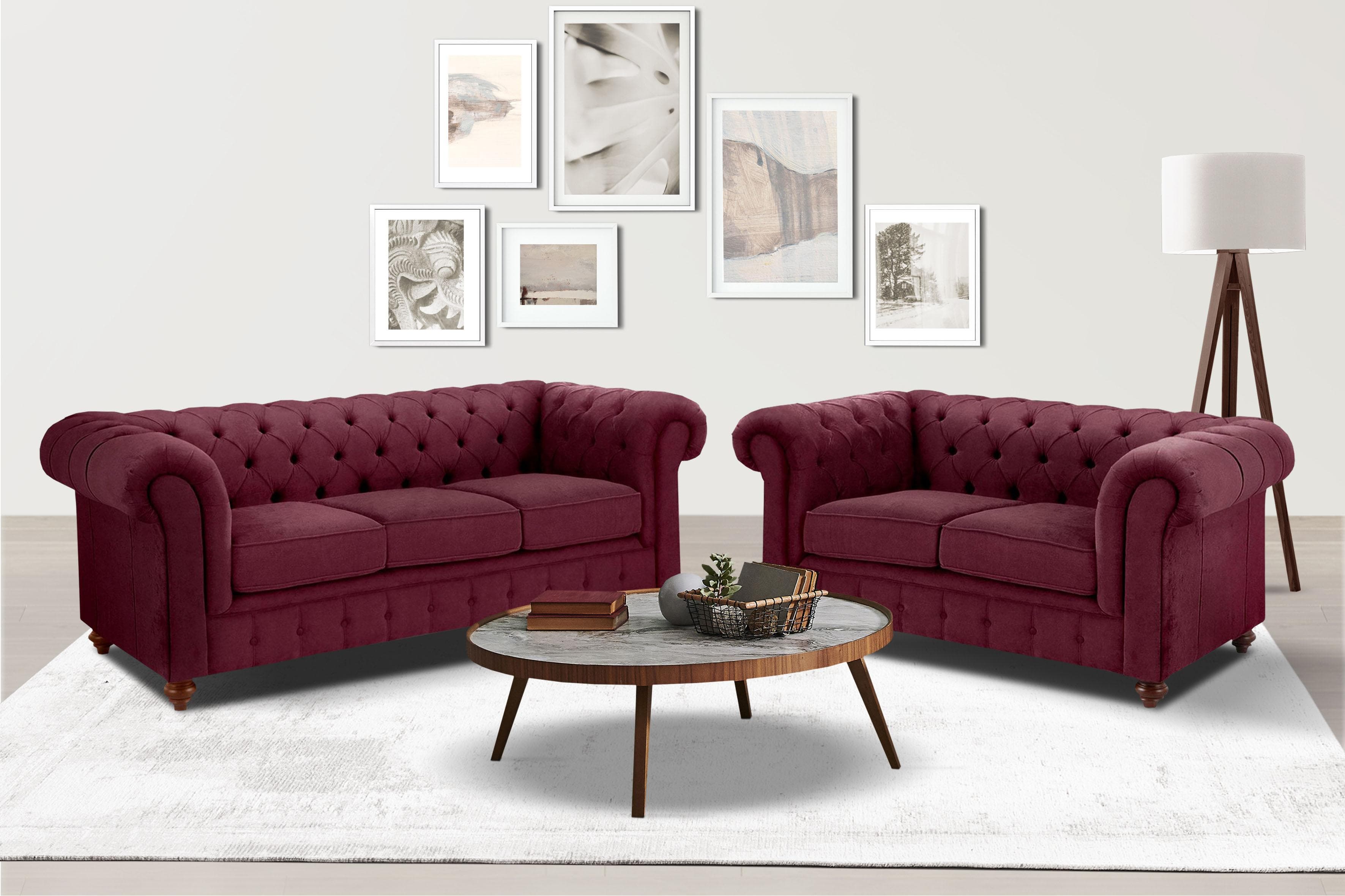 Home Affaire Chesterfield Sitzgruppe Rot 2- und 3-Sitzer Knopfheftung