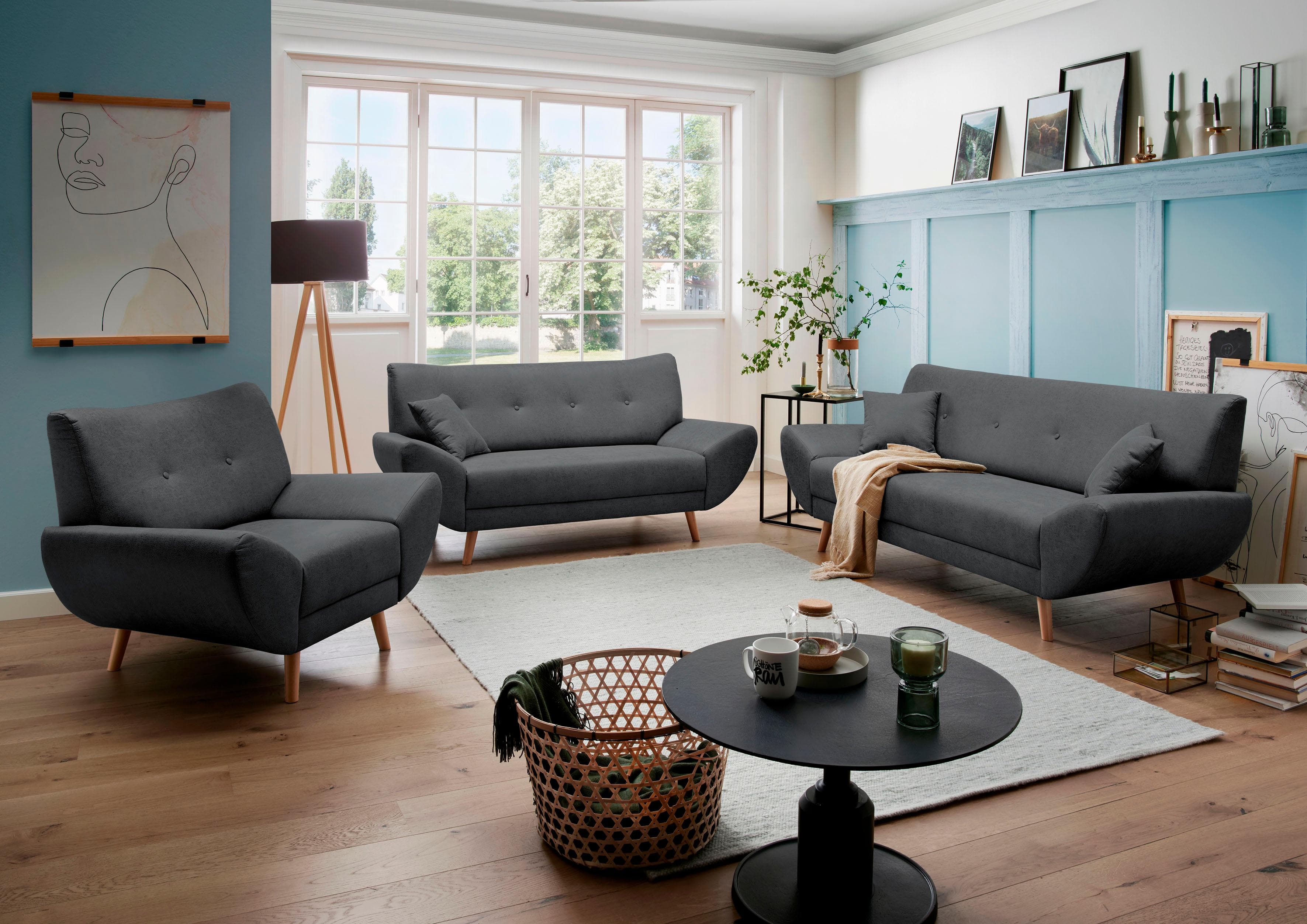 HOME AFFAIRE Polstergarnitur Basta 3-tlg. Schwarz Microfaser