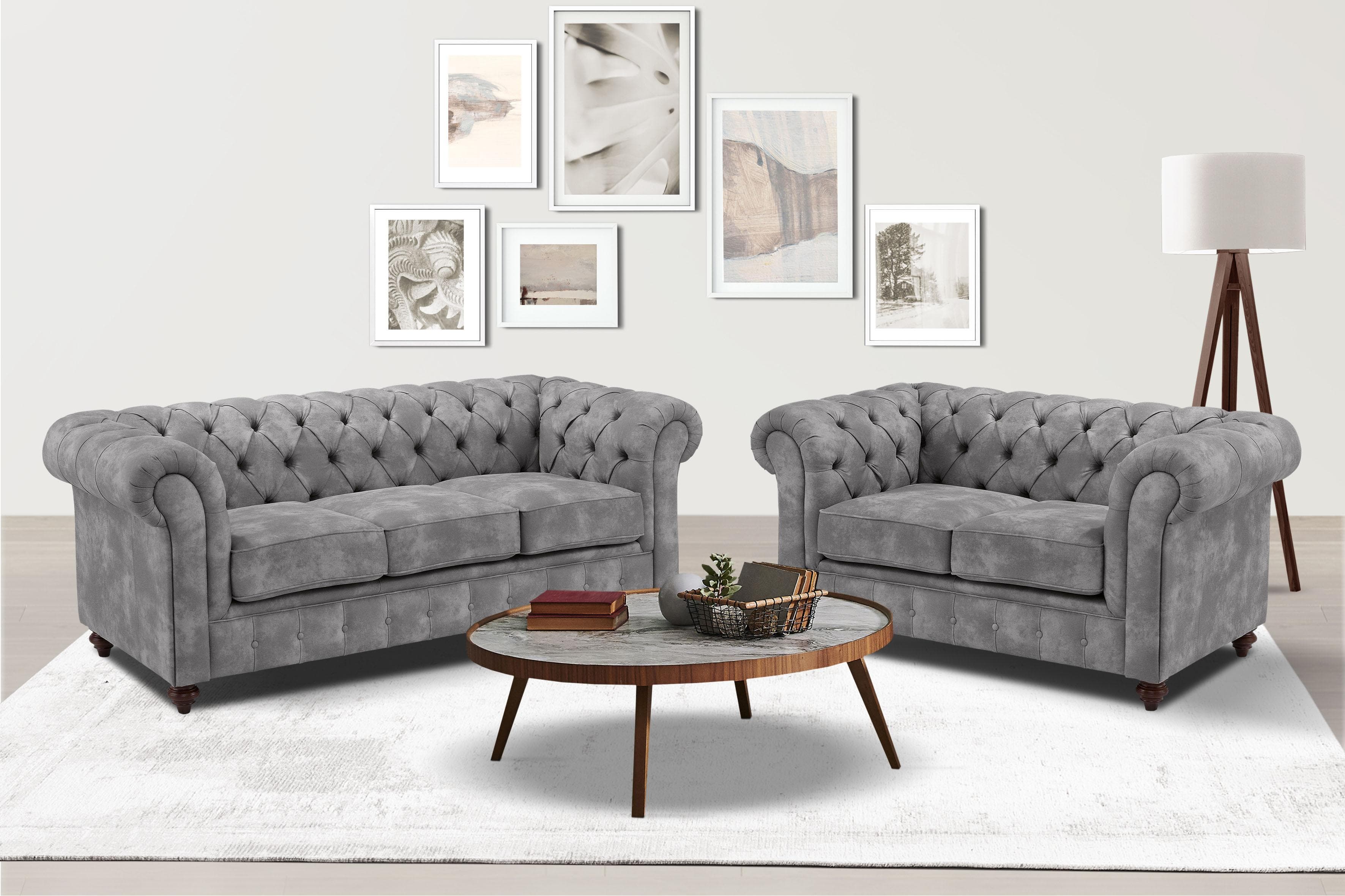 Home Affaire Chesterfield Sitzgruppe Grau 5-tlg. Knopfheftung