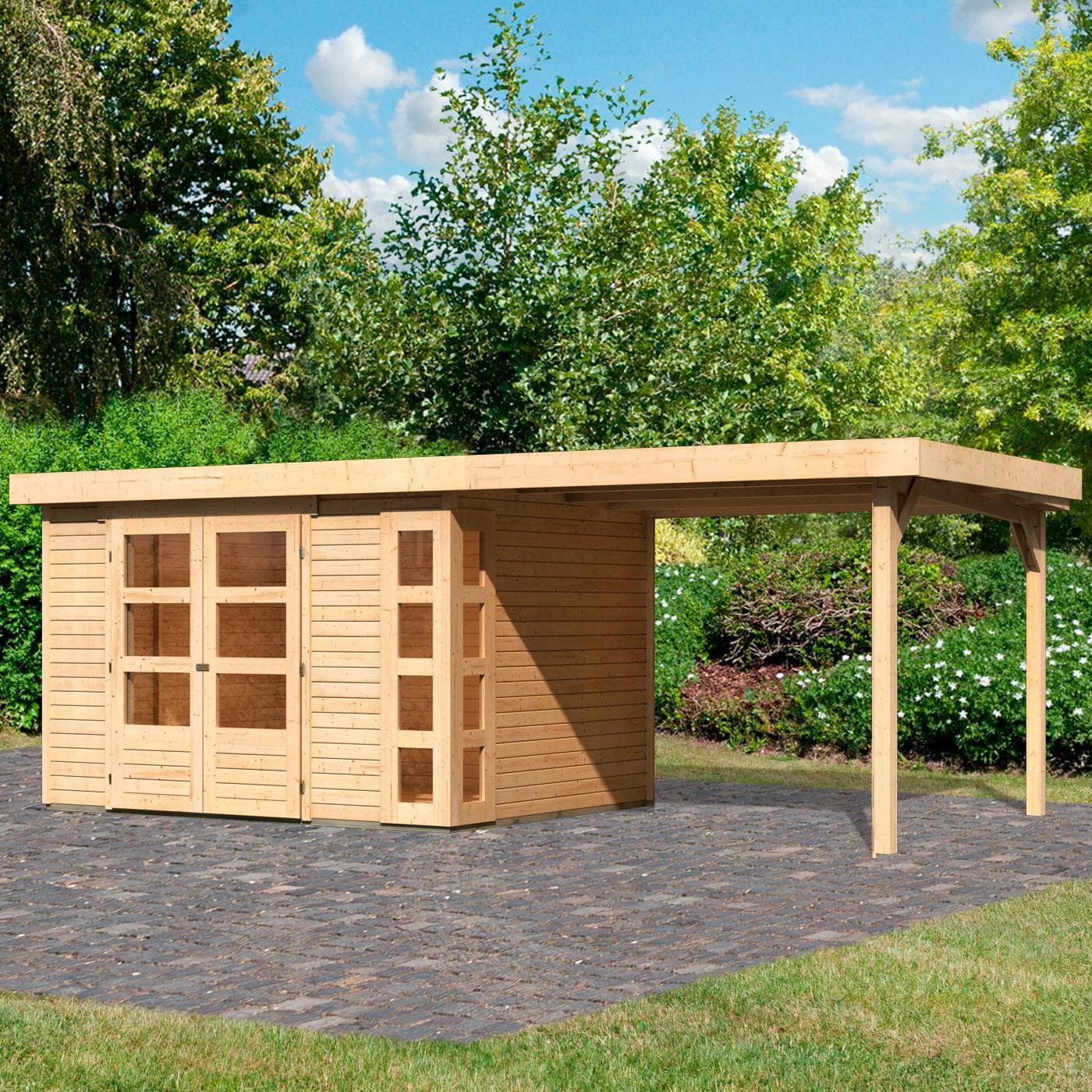Gartenhaus KARIBU Nordsee 5 Beige Holzwerkstoff Flachdach
