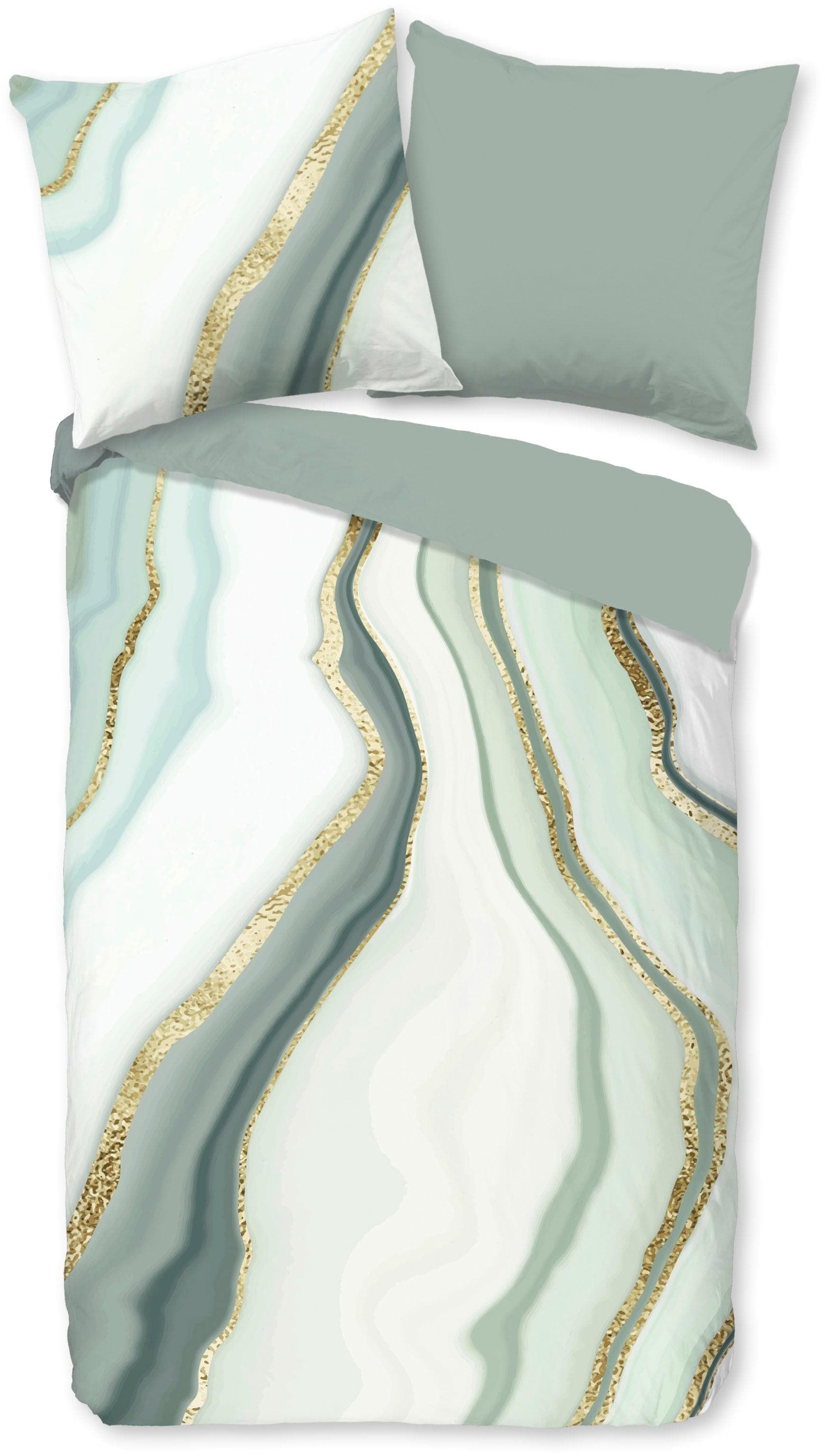 Good Morning Wendebettwäsche Quincy Grün 100% Baumwolle