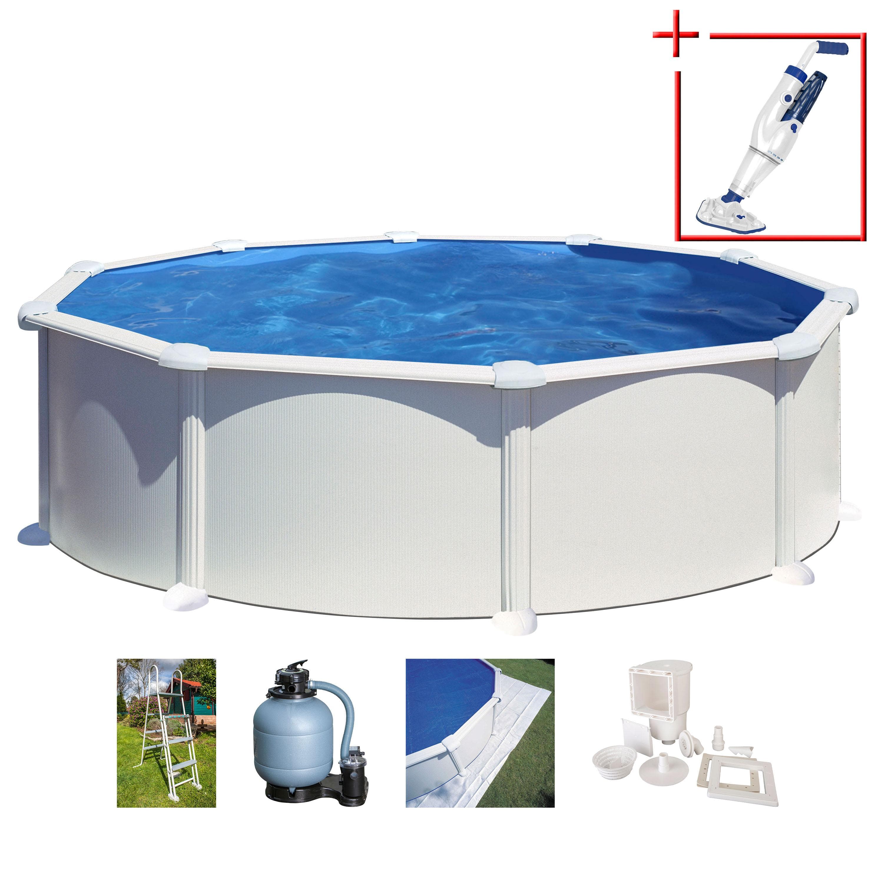 Rundpool aus Stahl und PVC in Weiß und Blau