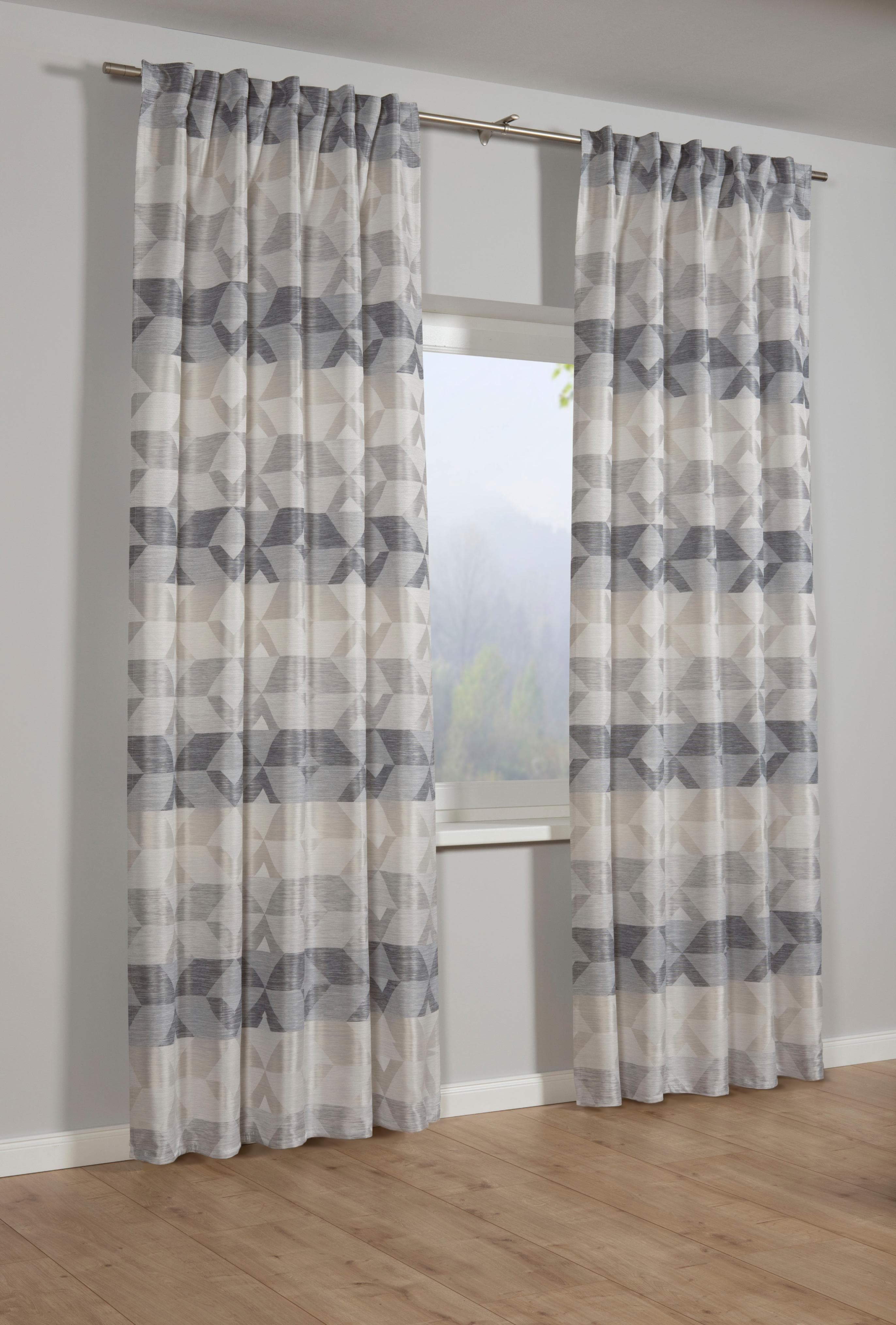 SEHLBACH Gardine Grau Raute 100% Polyester mit verdeckten Schlaufen