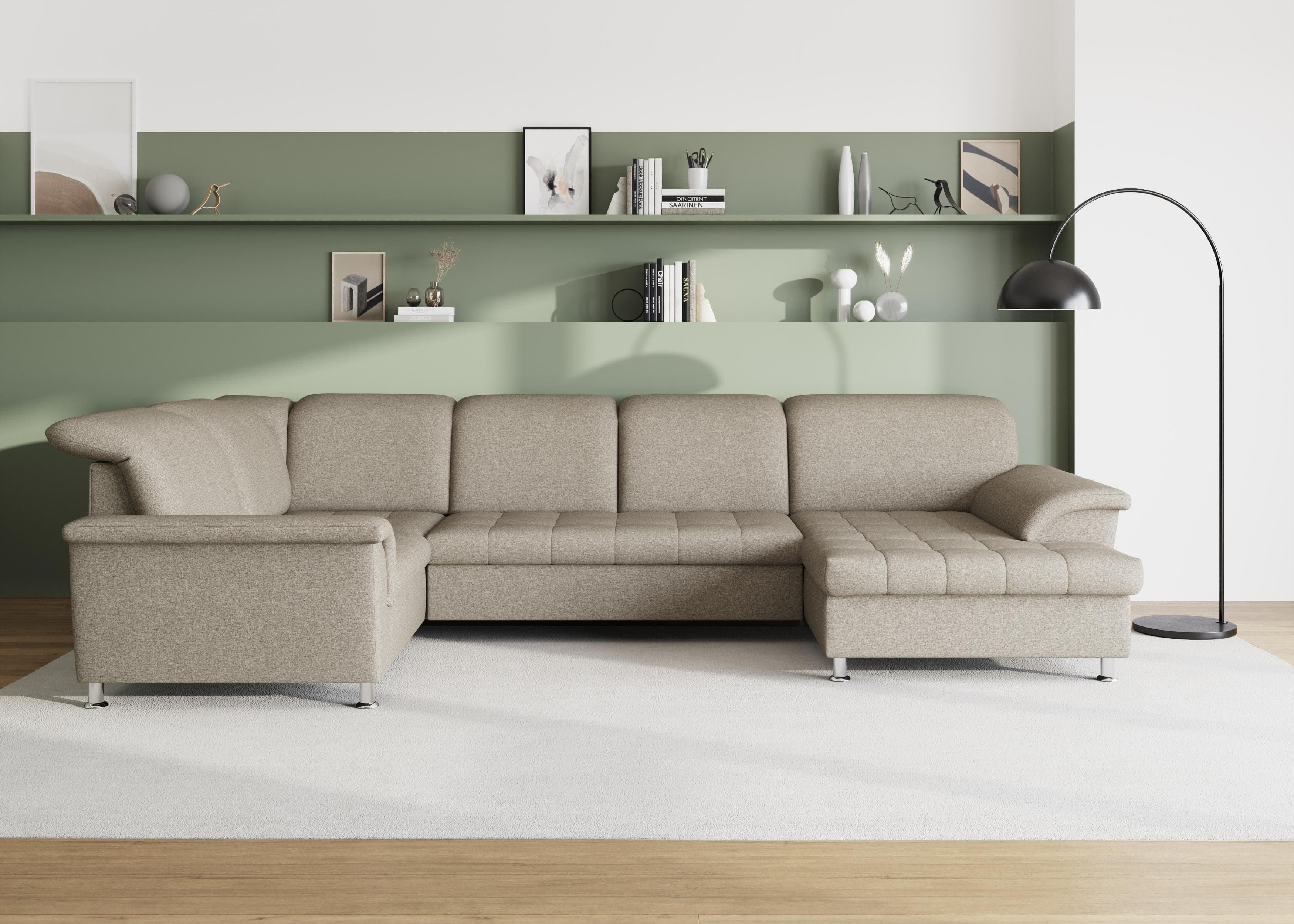 XXL Wohnlandschaft mit Bettfunktion und Bettkasten - Steppung im Sitz (U-Form)