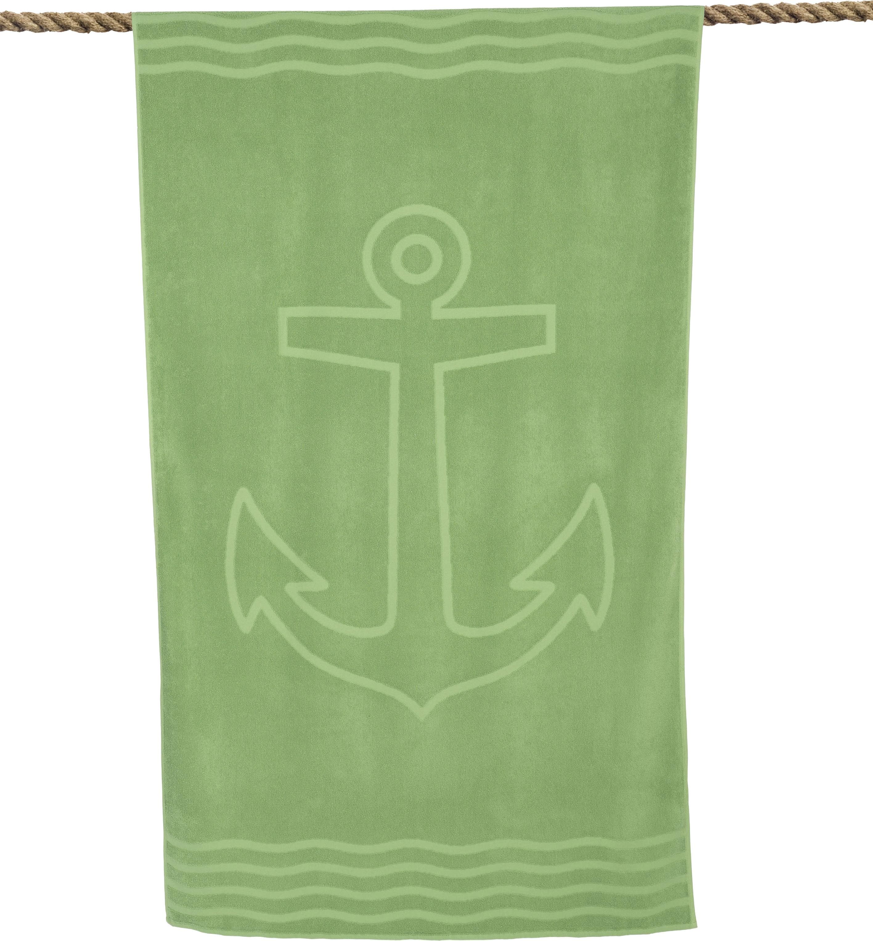 WEWO FASHION Strandtuch Anker Grasgrün Frottee 100x180cm