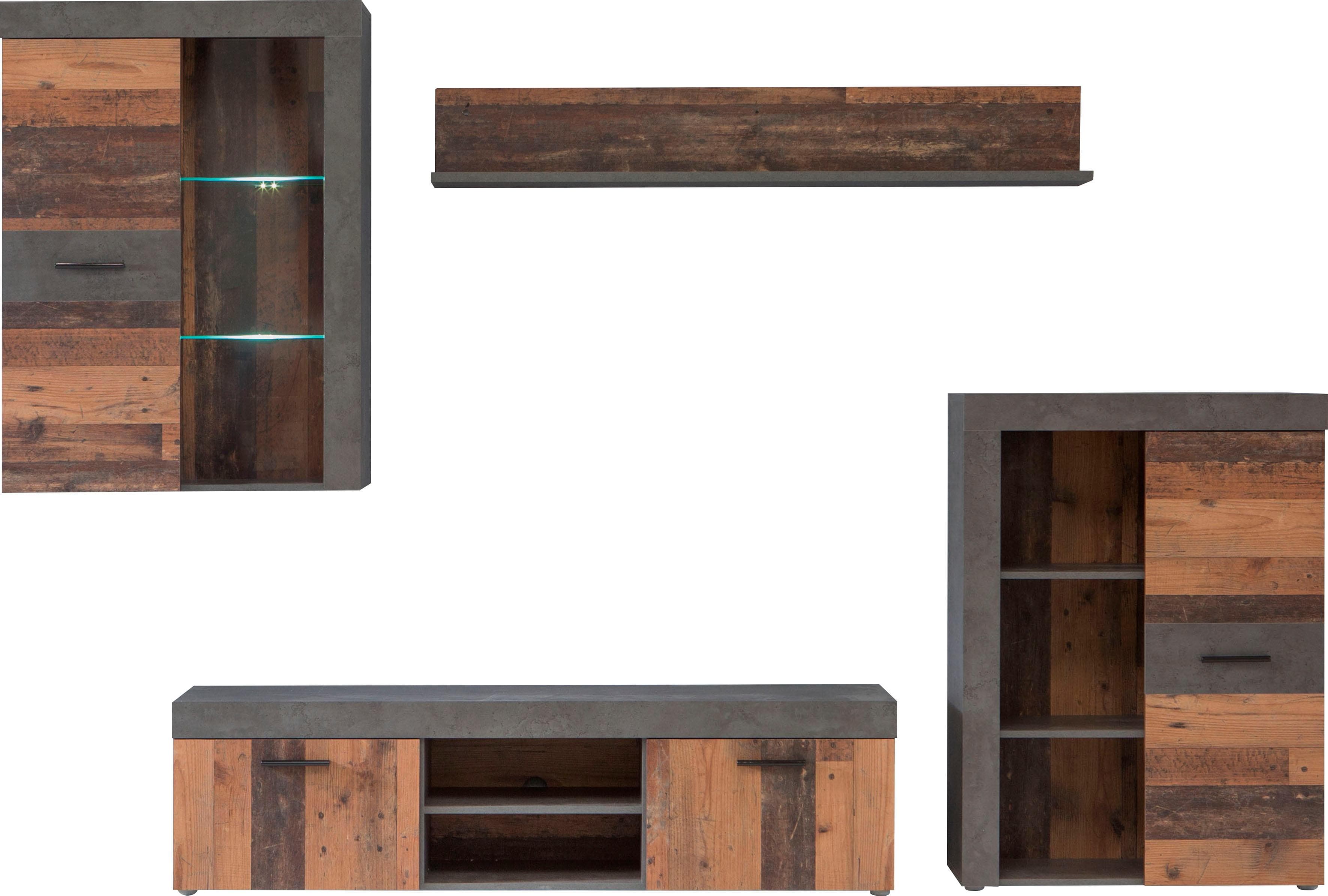 Wohnwand FORTE Grau Vintage 4-teiliges Set mit Vitrinen