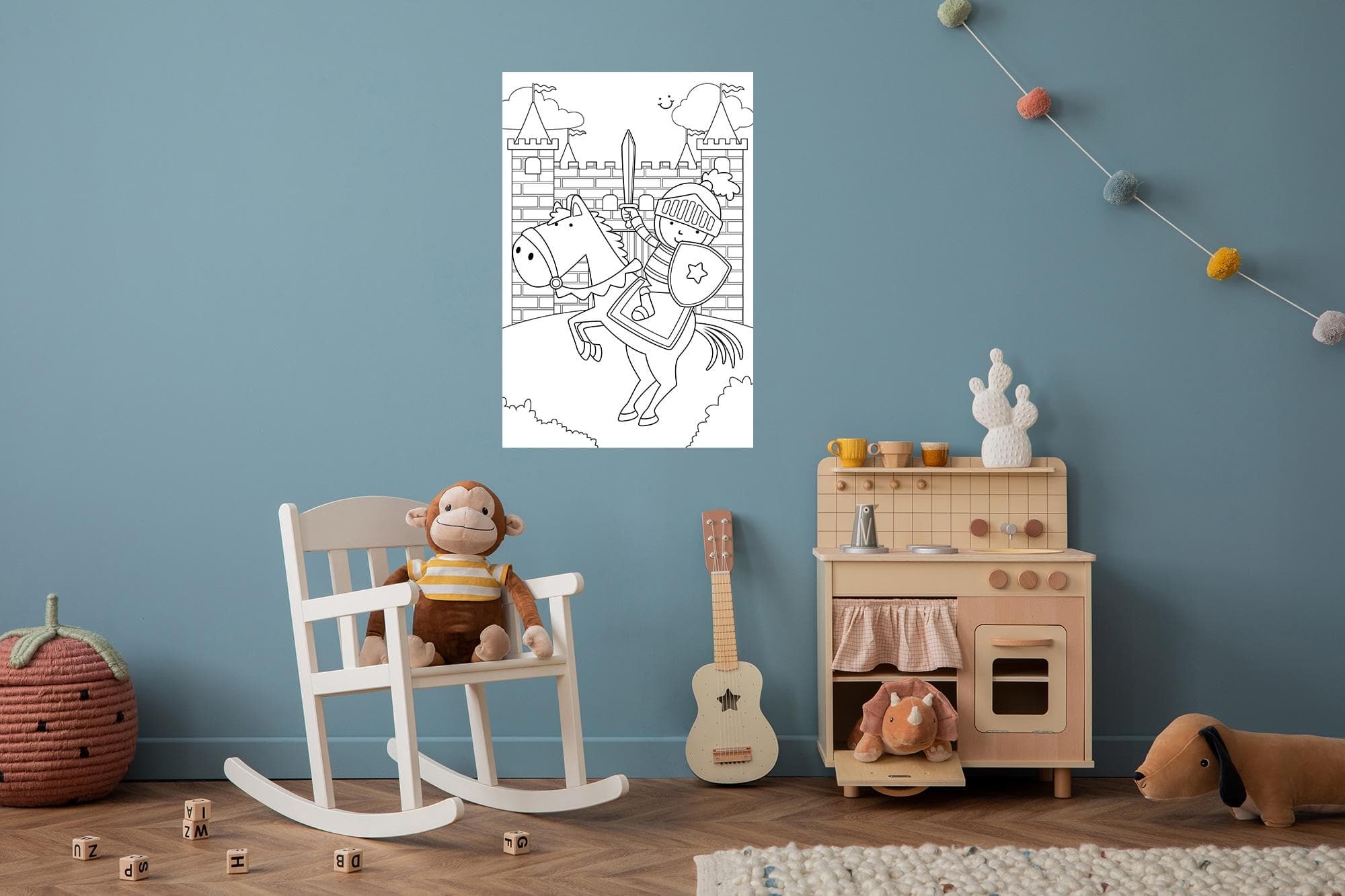 QUEENCE Wandsticker Ritter und Burg Weiß DIY zum Bemalen Vinyl