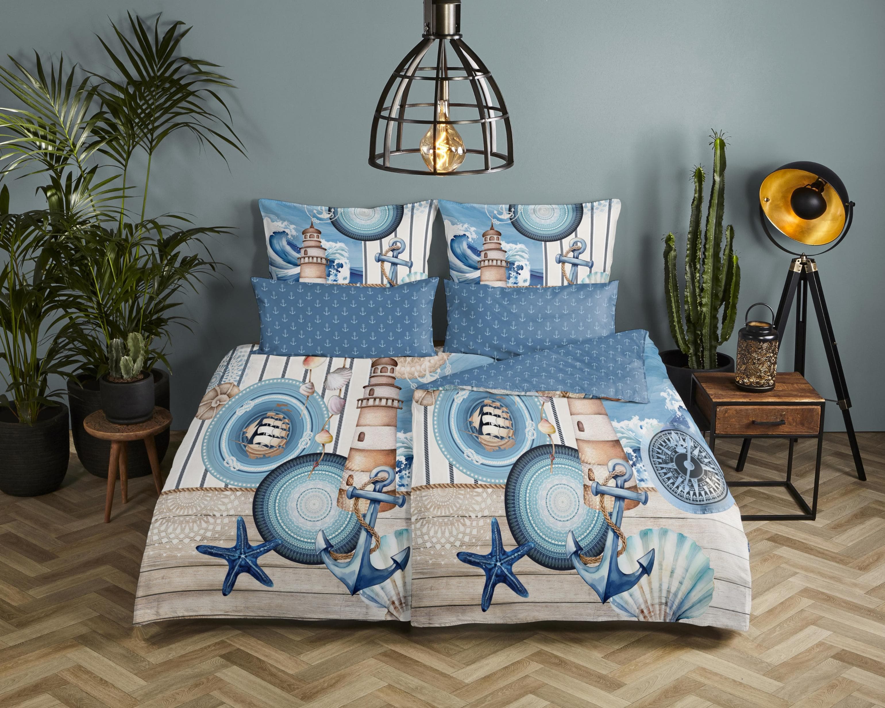 HIP Kissenhülle Aldiana Blau Satin 100% Baumwolle