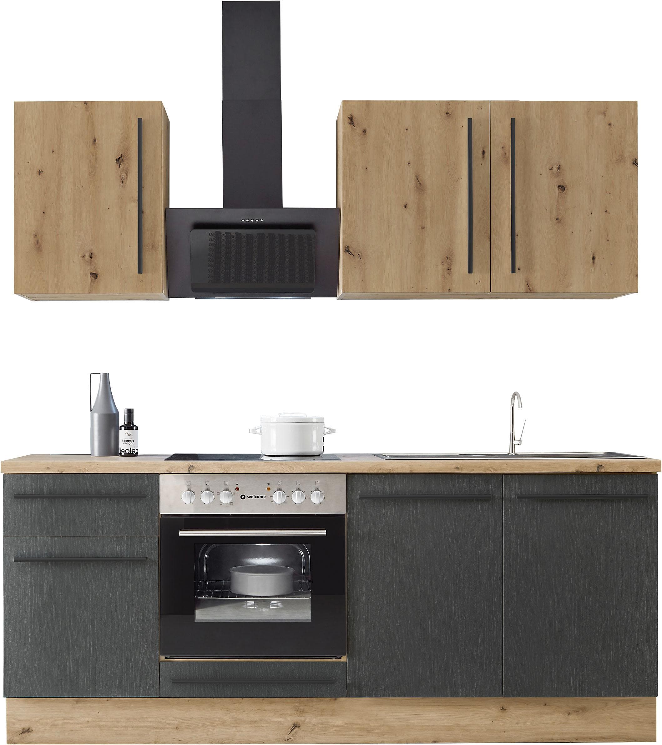 Küchenzeile KS-Florida Schwarz Eiche Artisan 210cm mit Soft-Close