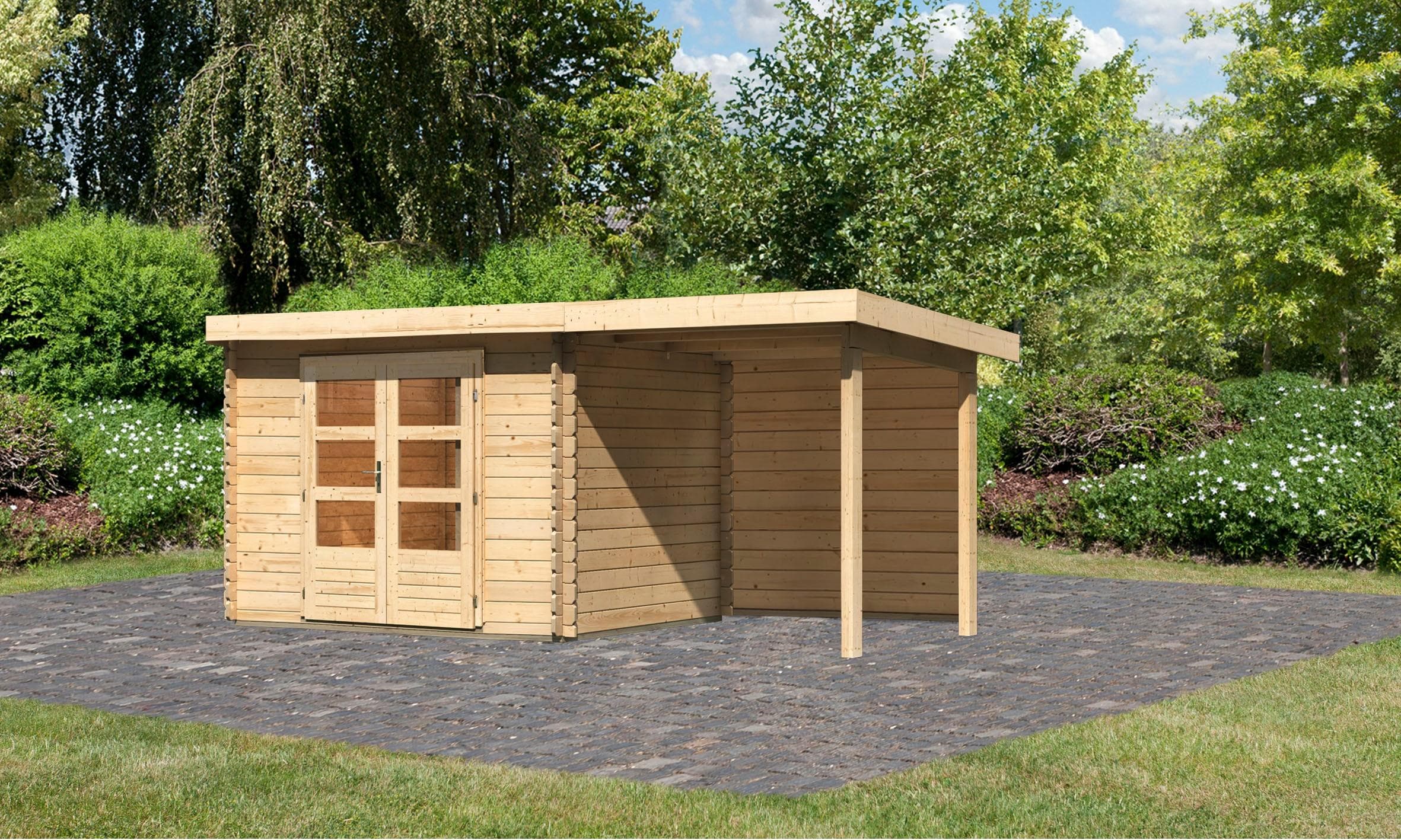 Gartenhaus KARIBU Schloßsee 3 Holzwerkstoff Doppelflügeltür