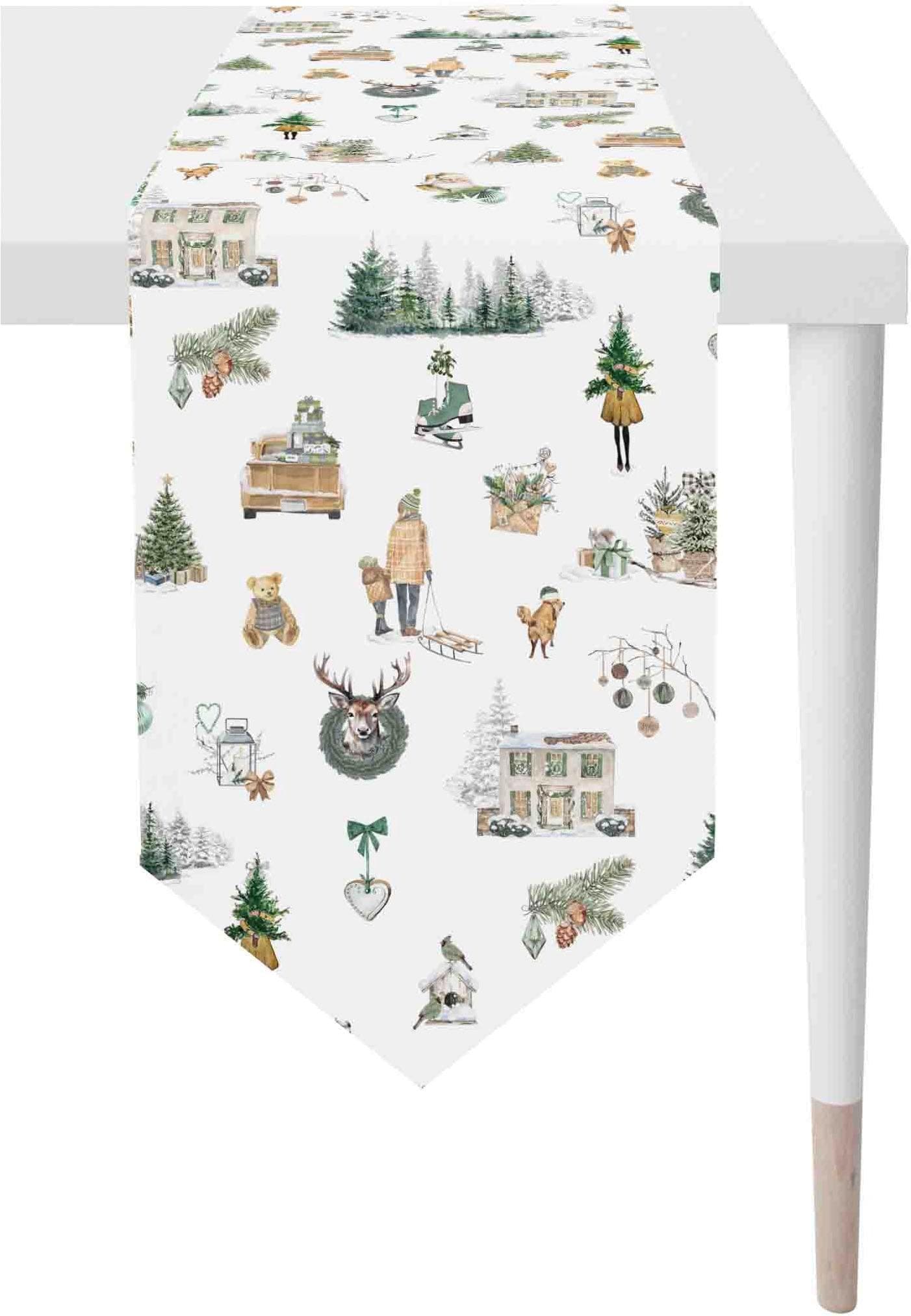 Apelt Tischband 5821 Grün Weiß Winterwelt Motiv