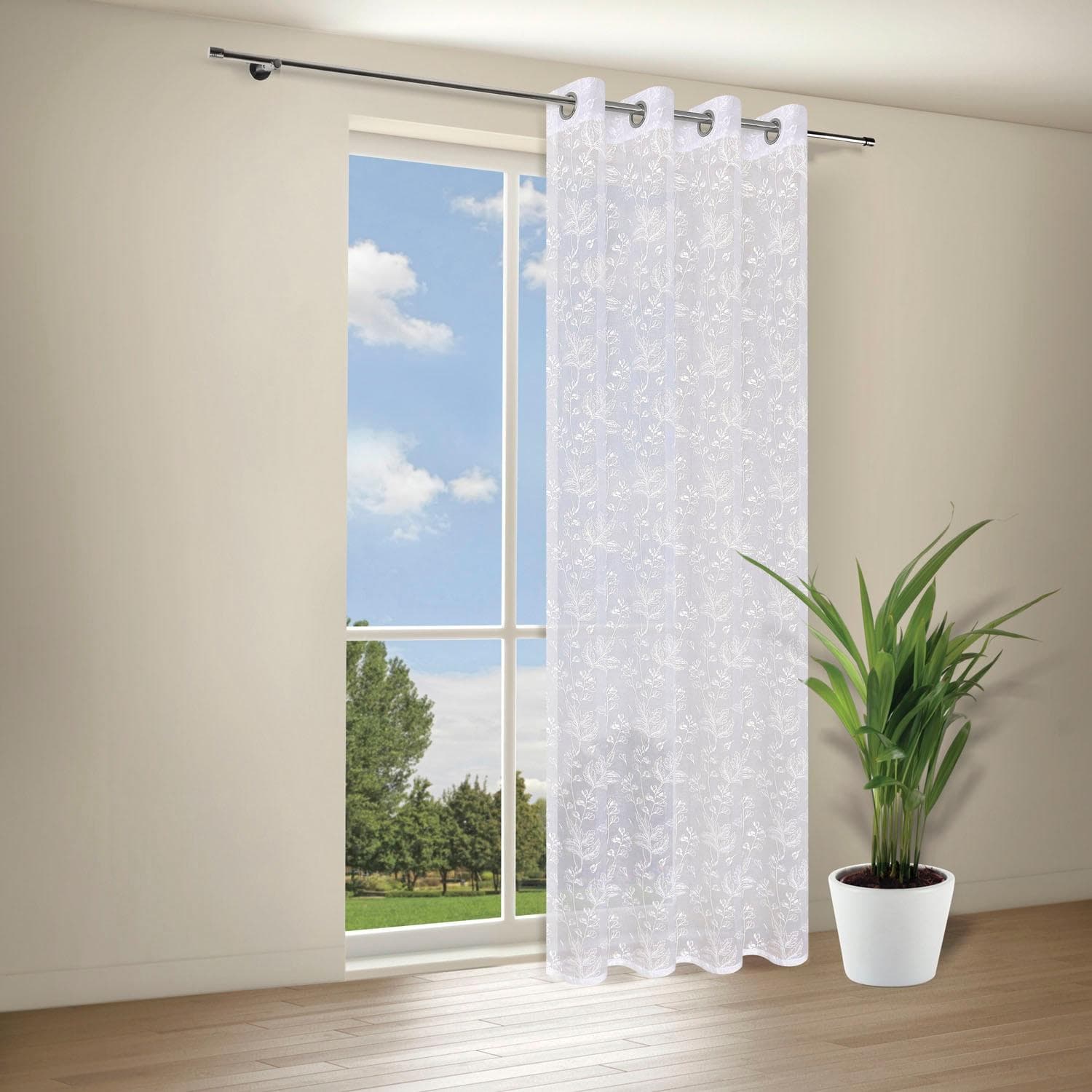 Gardine GERSTER Garda Weiß 140x245cm Ösenschal Floral