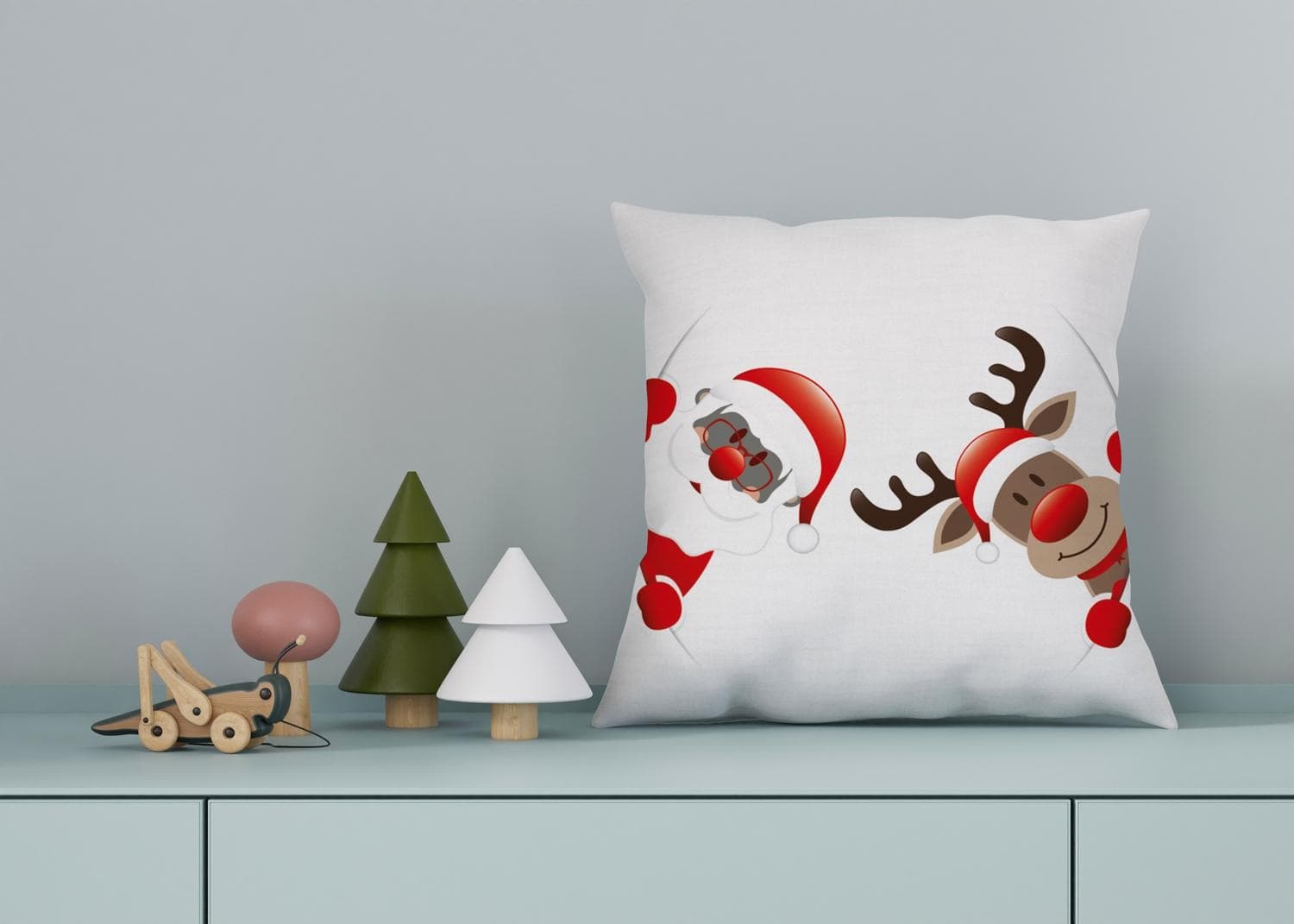 QUEENCE Dekokissenhülle Santa Beige/Rot Polyester Kissenbezug