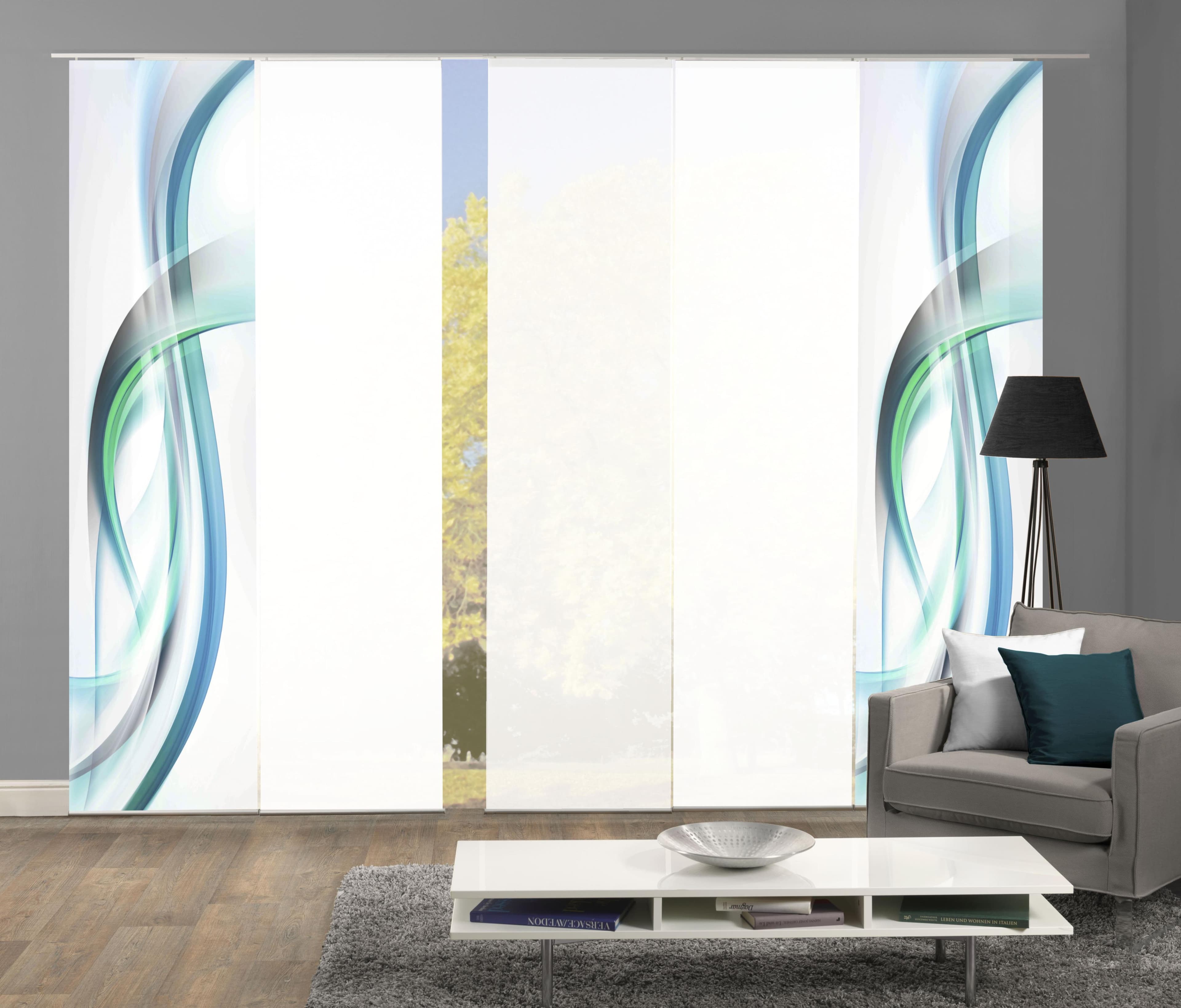 HOME WOHNIDEEN FALA Schiebegardine 5er Set Blau Grün Digitaldruck