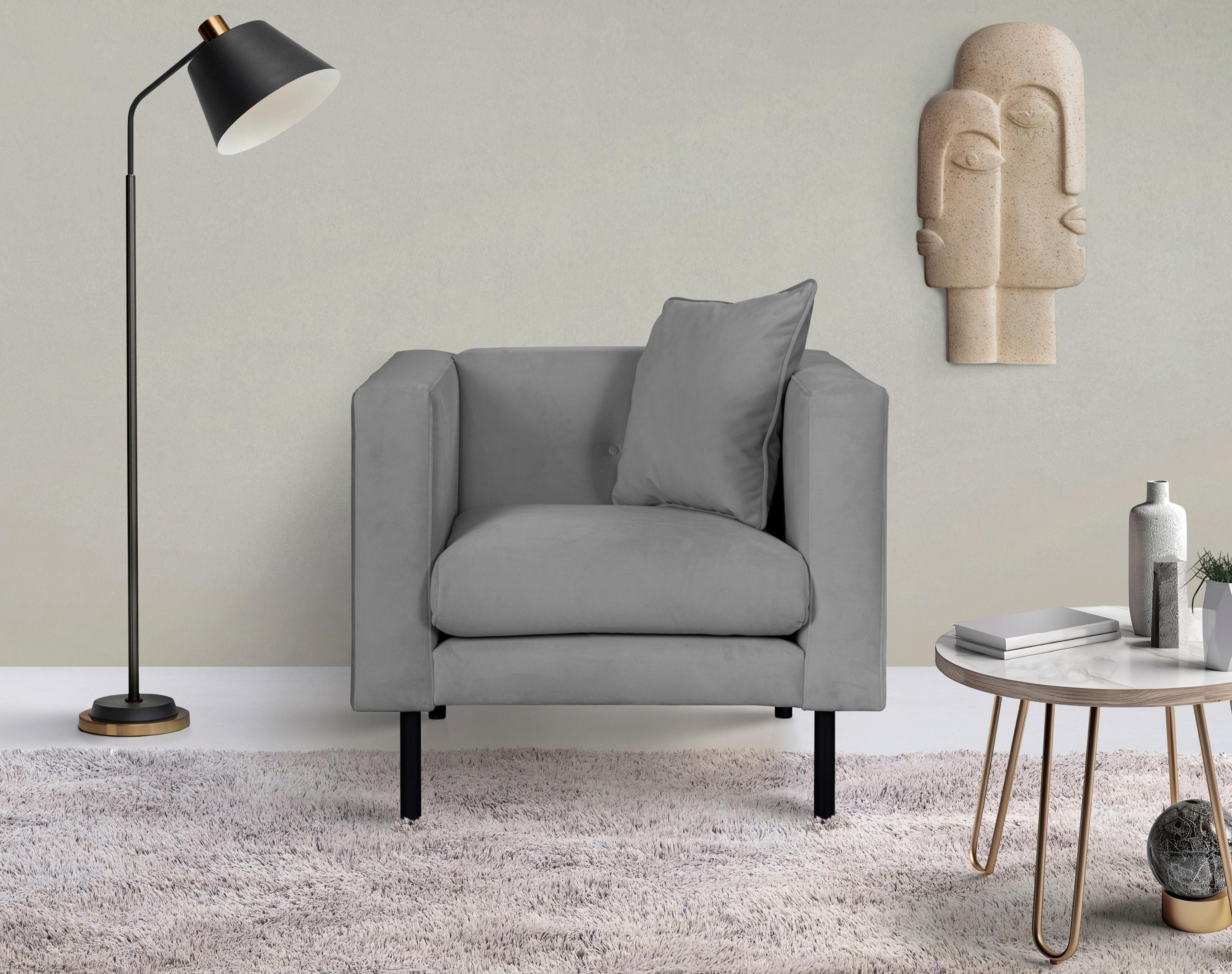 Home Affaire Lillibeth Cocktailsessel Grau Samtoptik mit Kissen