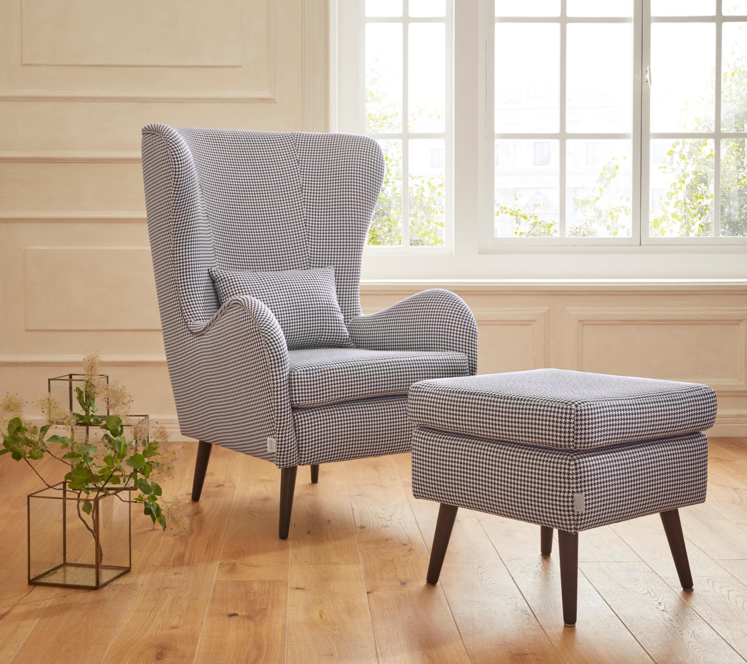 HOME AFFAIRE Sessel Salla mit Hocker Schwarz/Beige