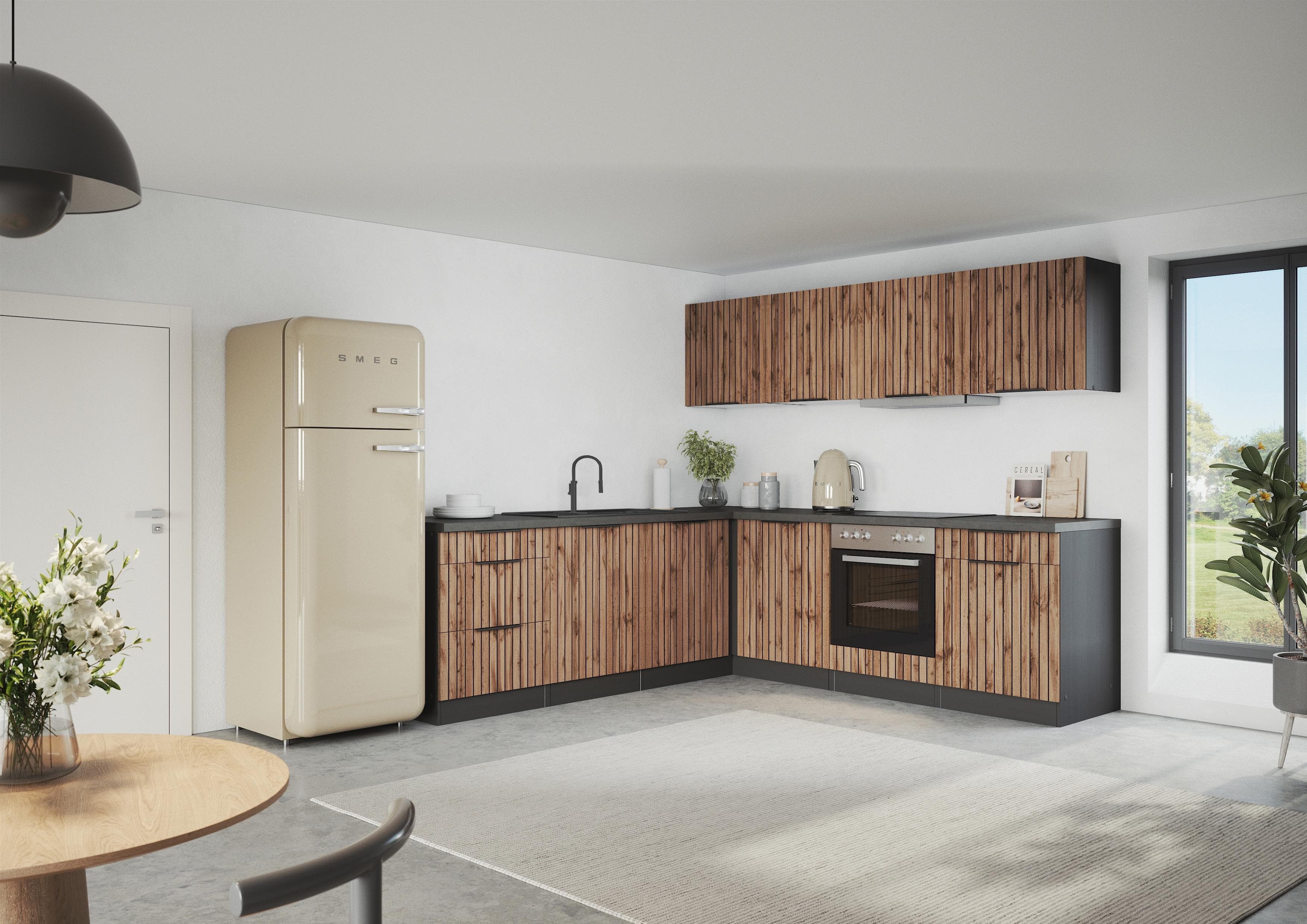 Winkelküche KOCHSTATION KS-Lagos 240 cm Listrado Eiche