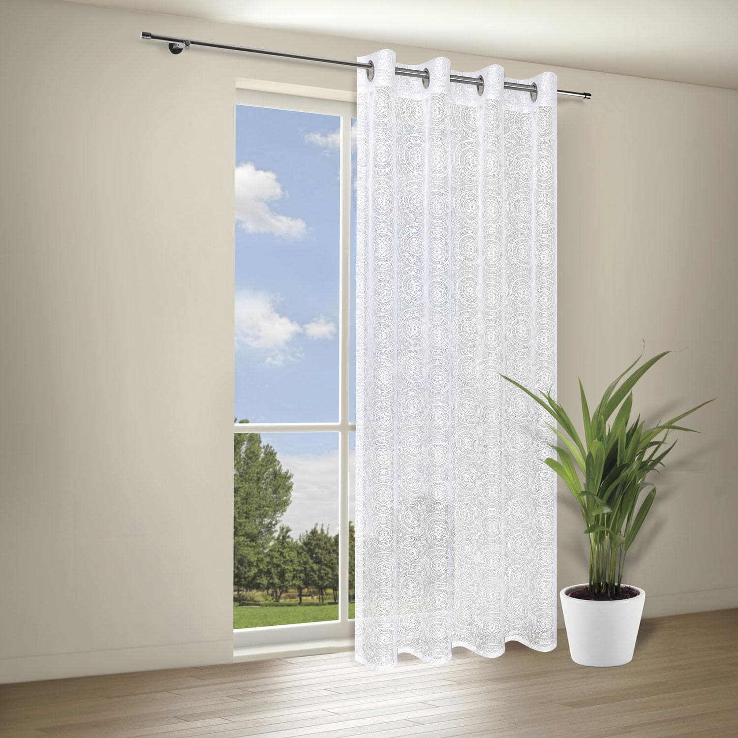 Gardine GERSTER Debby Weiß 140x245 cm Ösenschal mit Ornamenten