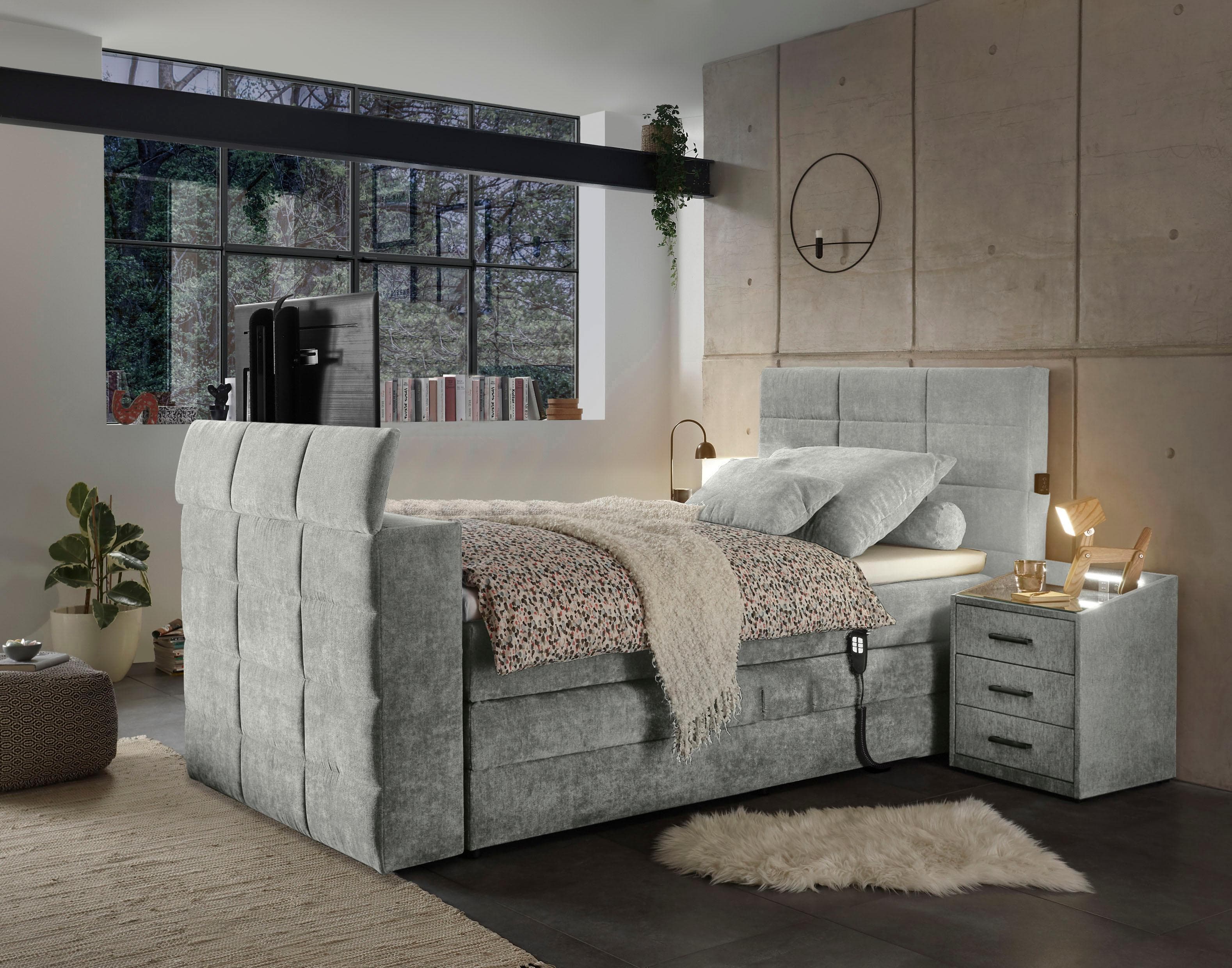 Boxspringbett Denver Grau Elektrisch Verstellbar mit TV-Halterung