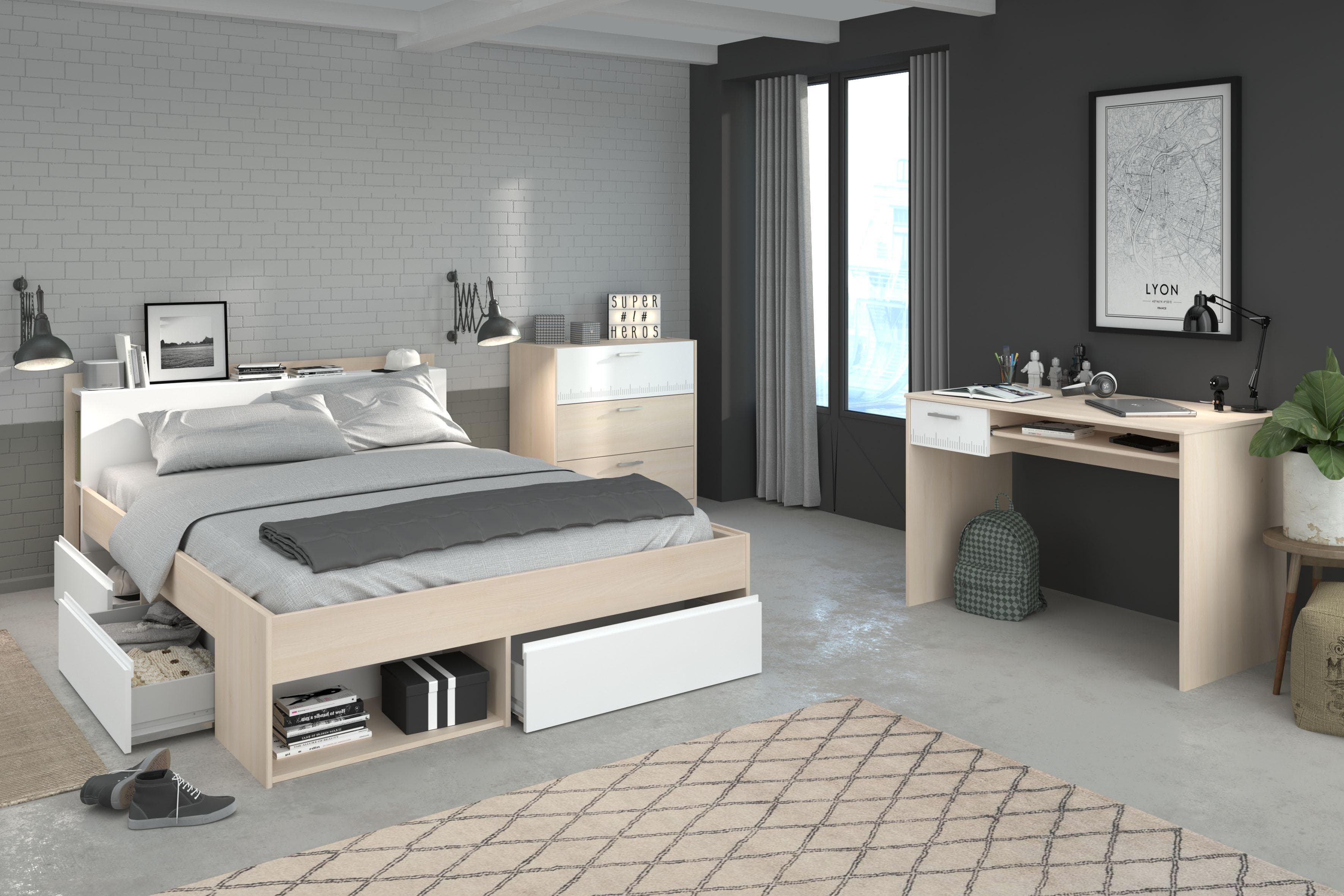 Parisot Jugendzimmer-Set Most Akazie Weiß Funktionsbett