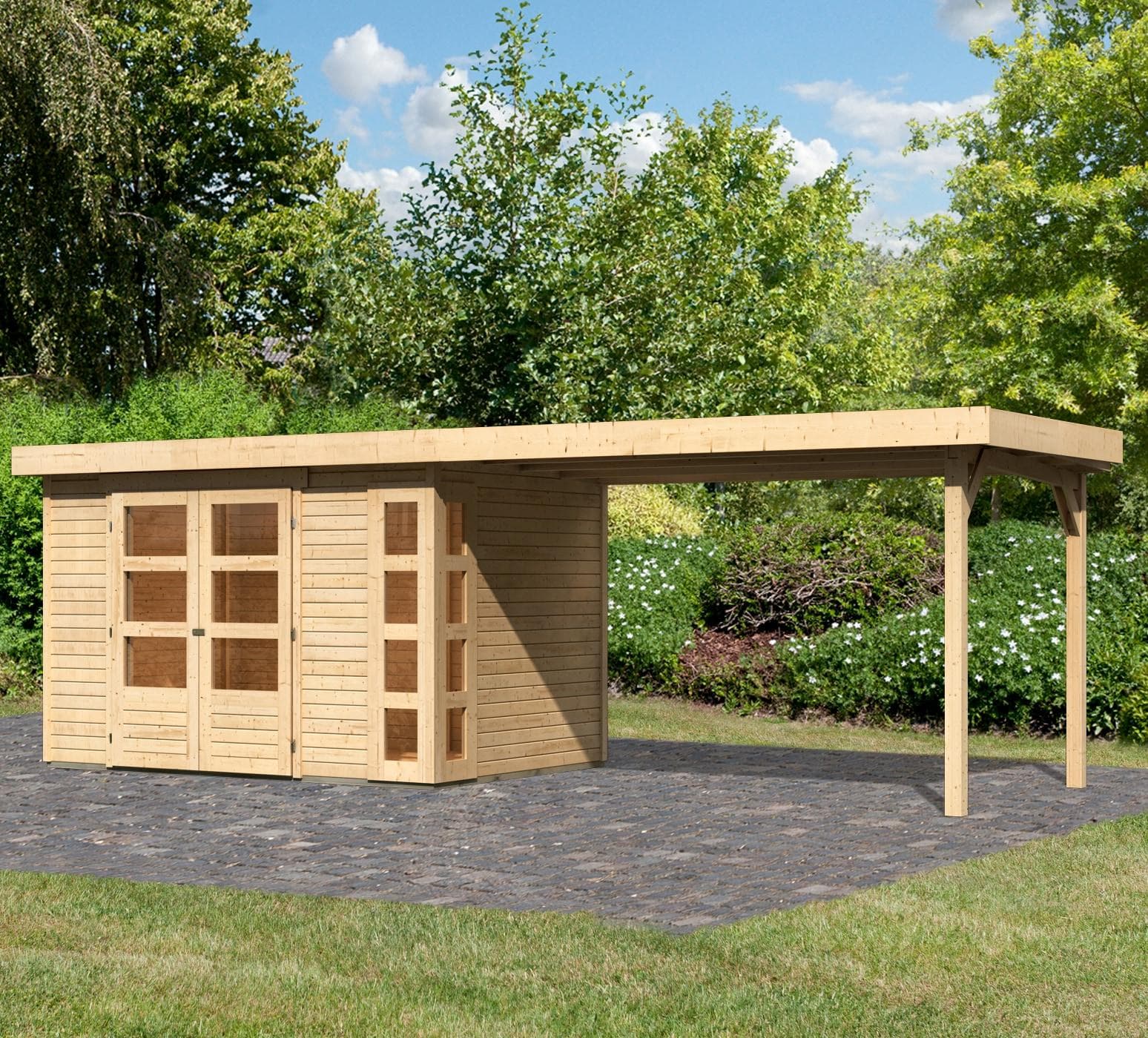 Gartenhaus KARIBU Nordsee 4 Beige Naturbelassen Holzwerkstoff